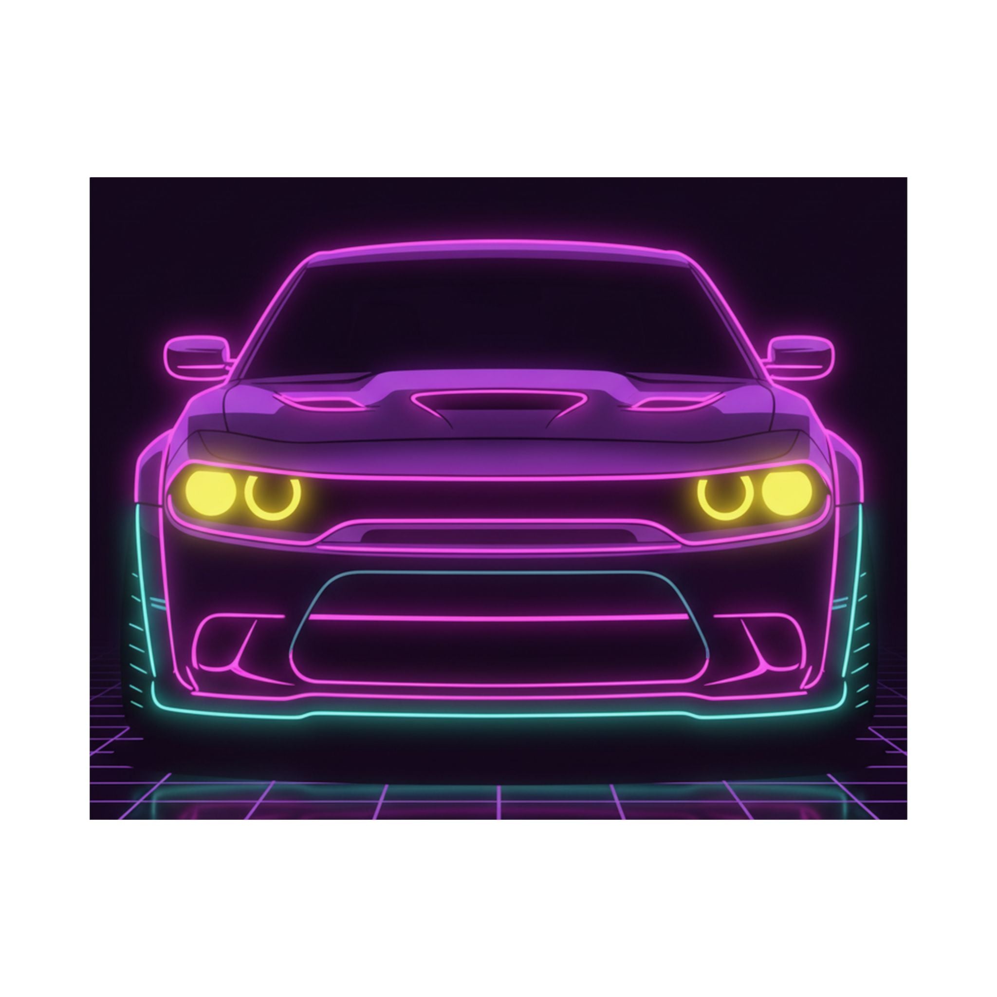 Dodge Challenger SRT Hellcat Neon Synthwave Poster