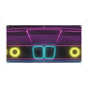BMW E30 Neon Synthwave Banner