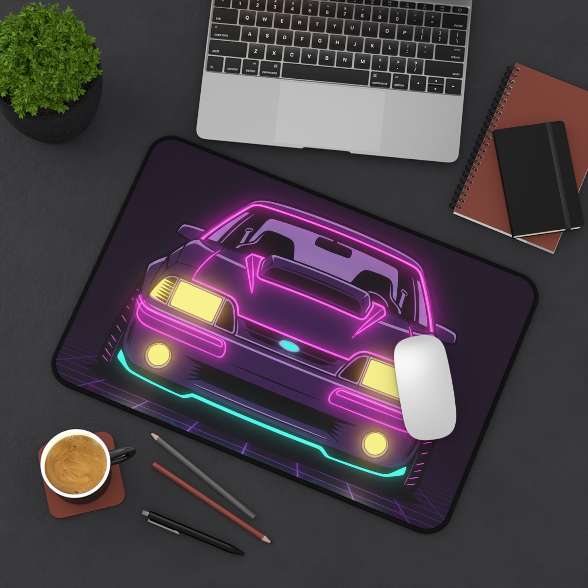 Ford Mustang Fox Body GT Neon Synthwave Desk Mat