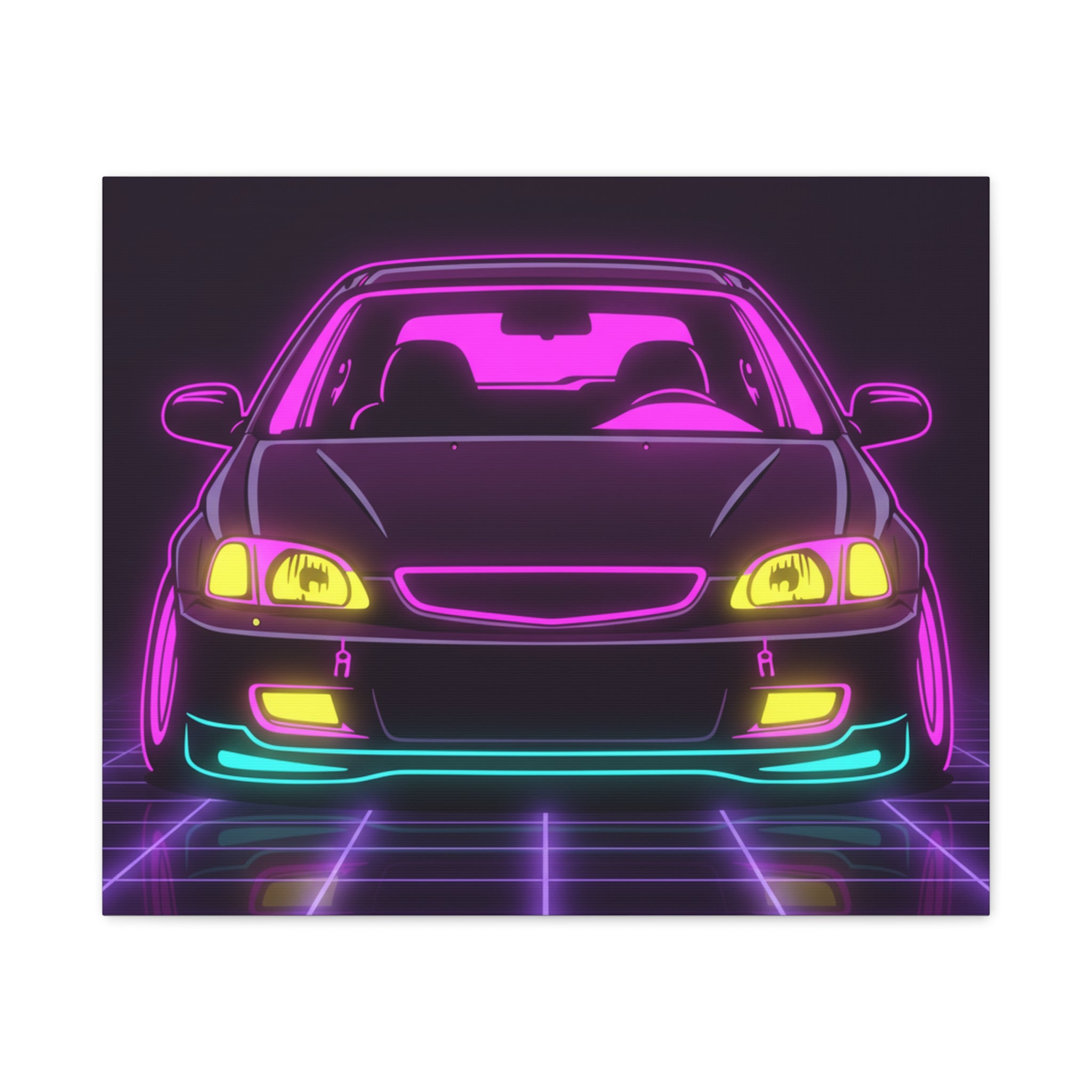 Honda Civic EK Hatch Neon Synthwave Canvas Wall Art