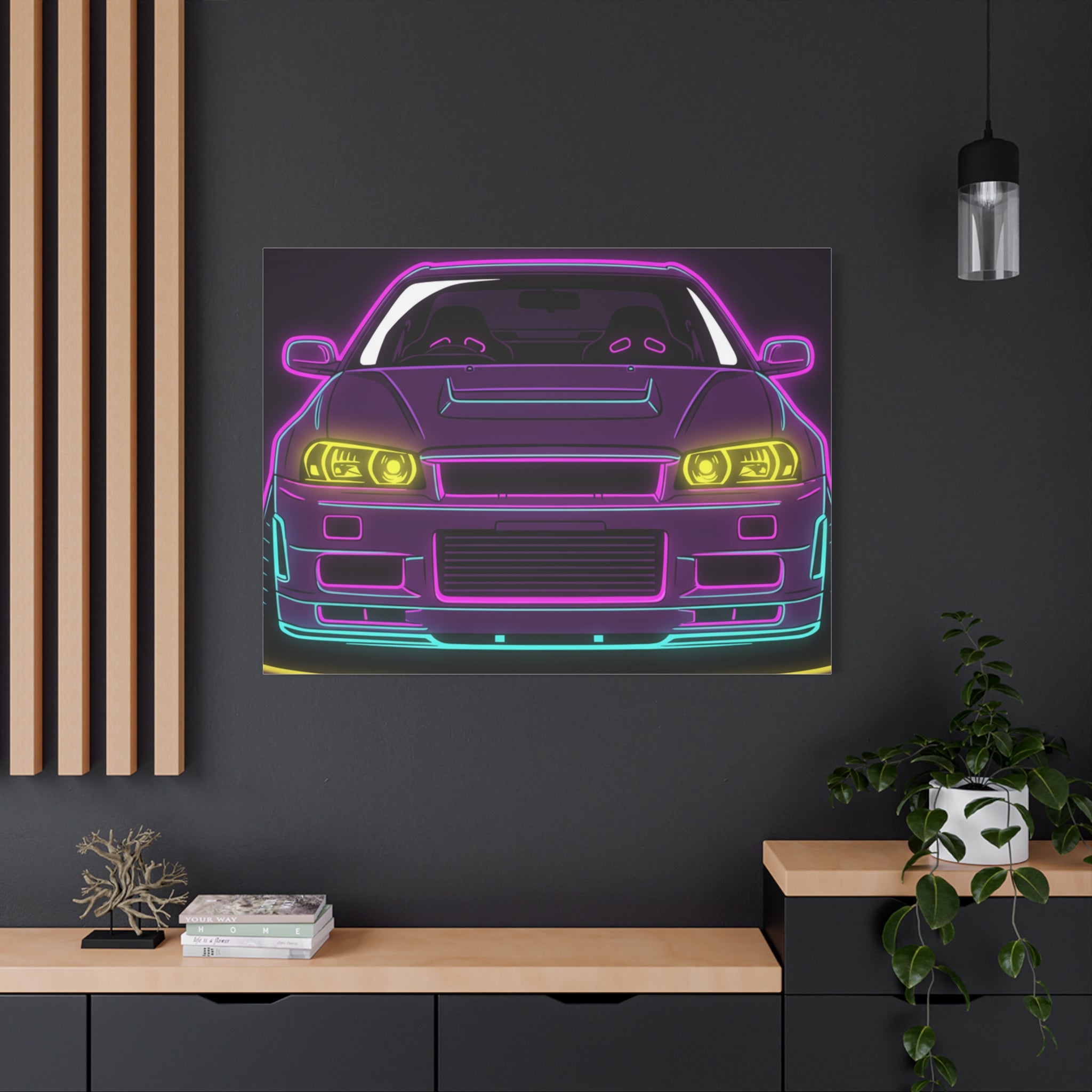 Nissan GT-R Neon Synthwave Canvas Wall Art