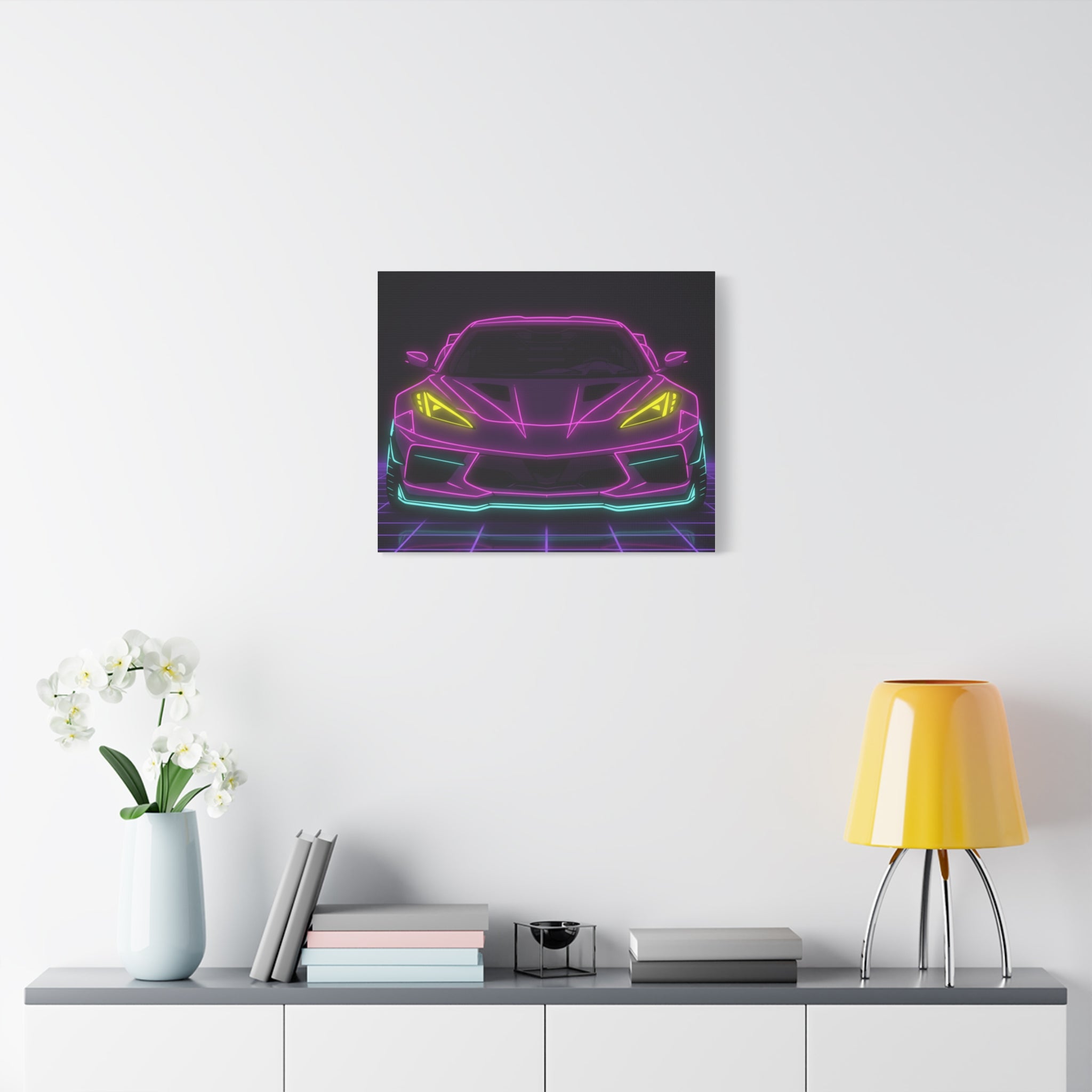 Corvette C8 (2020+) Neon Synthwave Canvas Wall Art