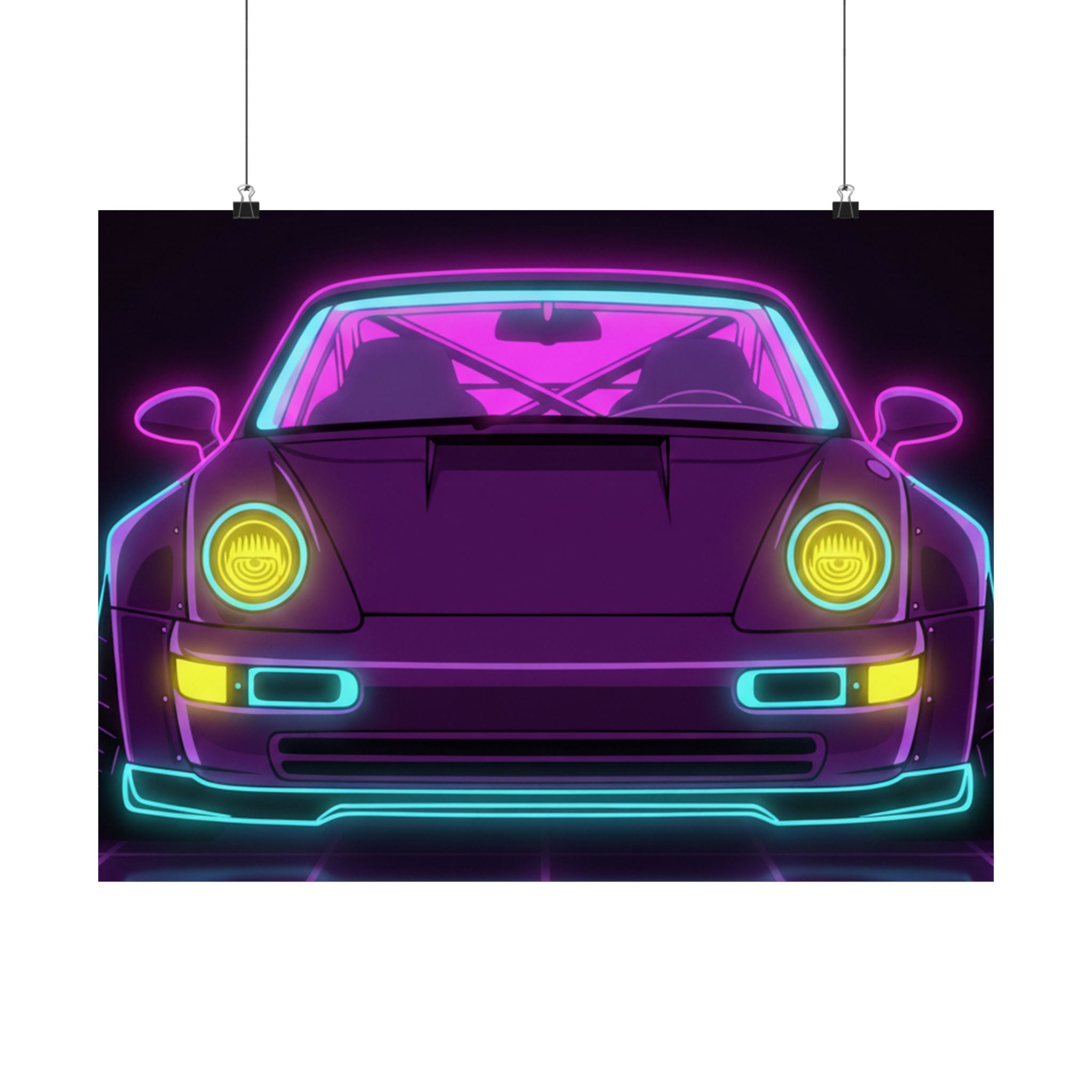 Porsche 964 Turbo Neon Synthwave Poster
