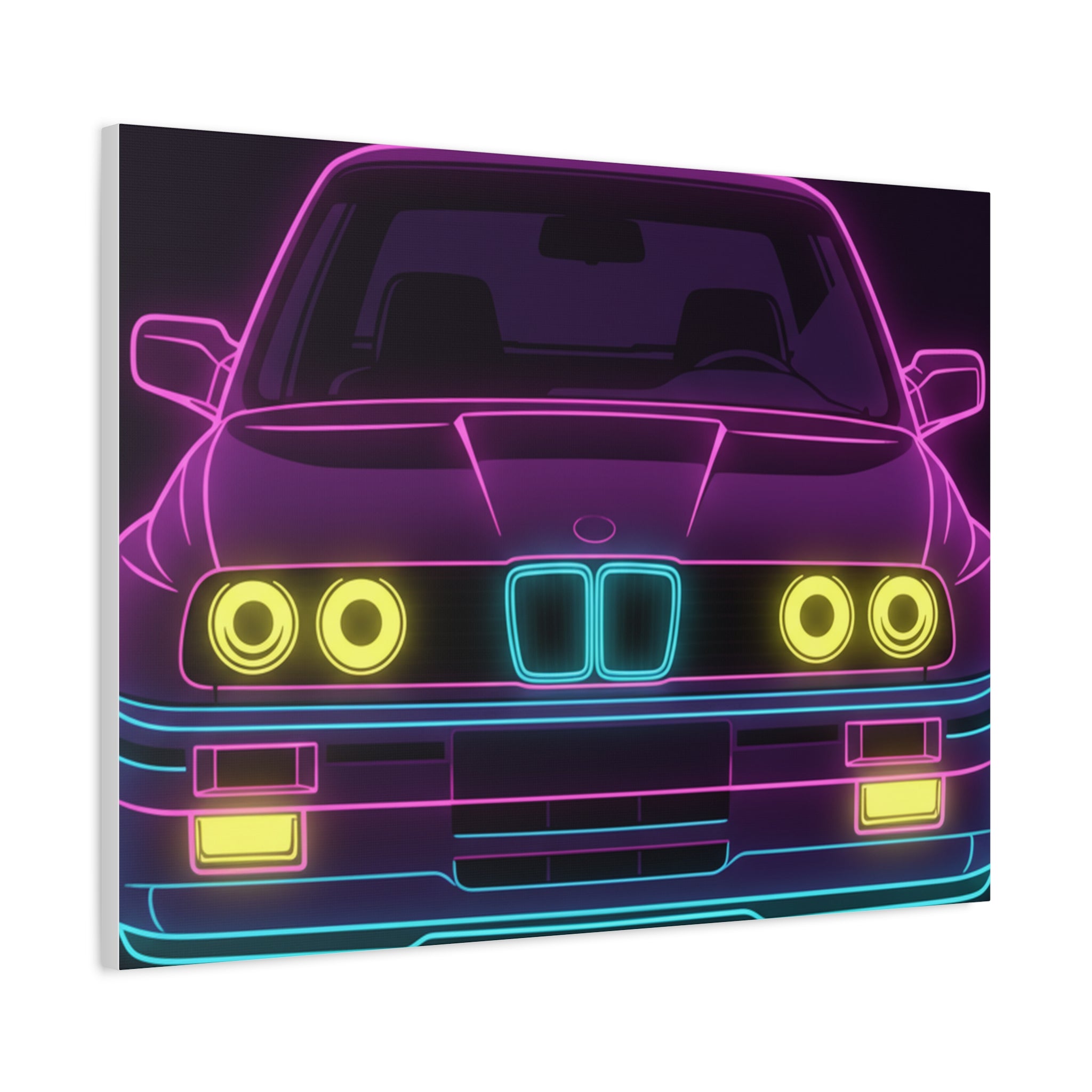 BMW E30 Neon Synthwave Canvas Wall Art