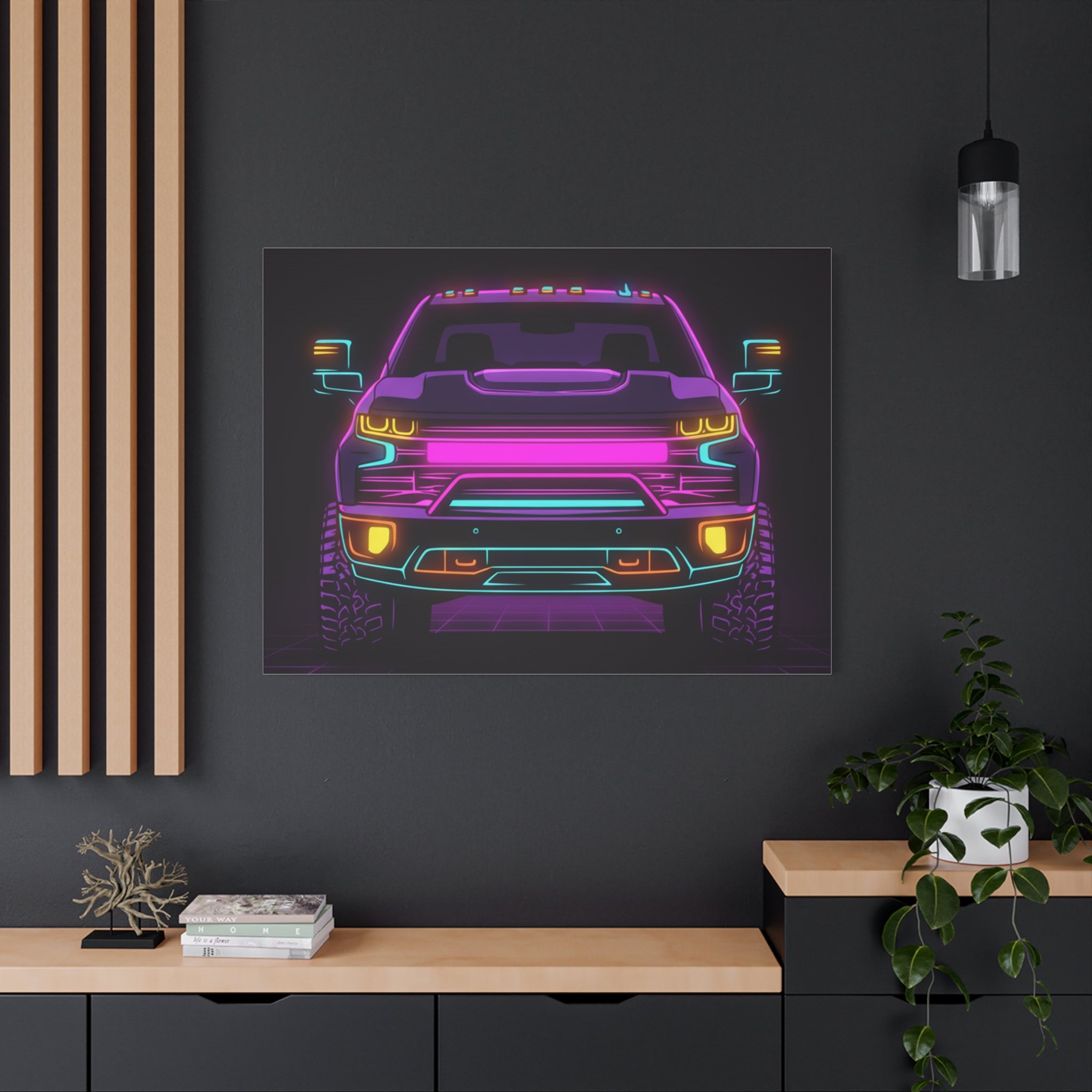 Chevy Silverado Trail Boss (2019+) Neon Synthwave Canvas Wall Art