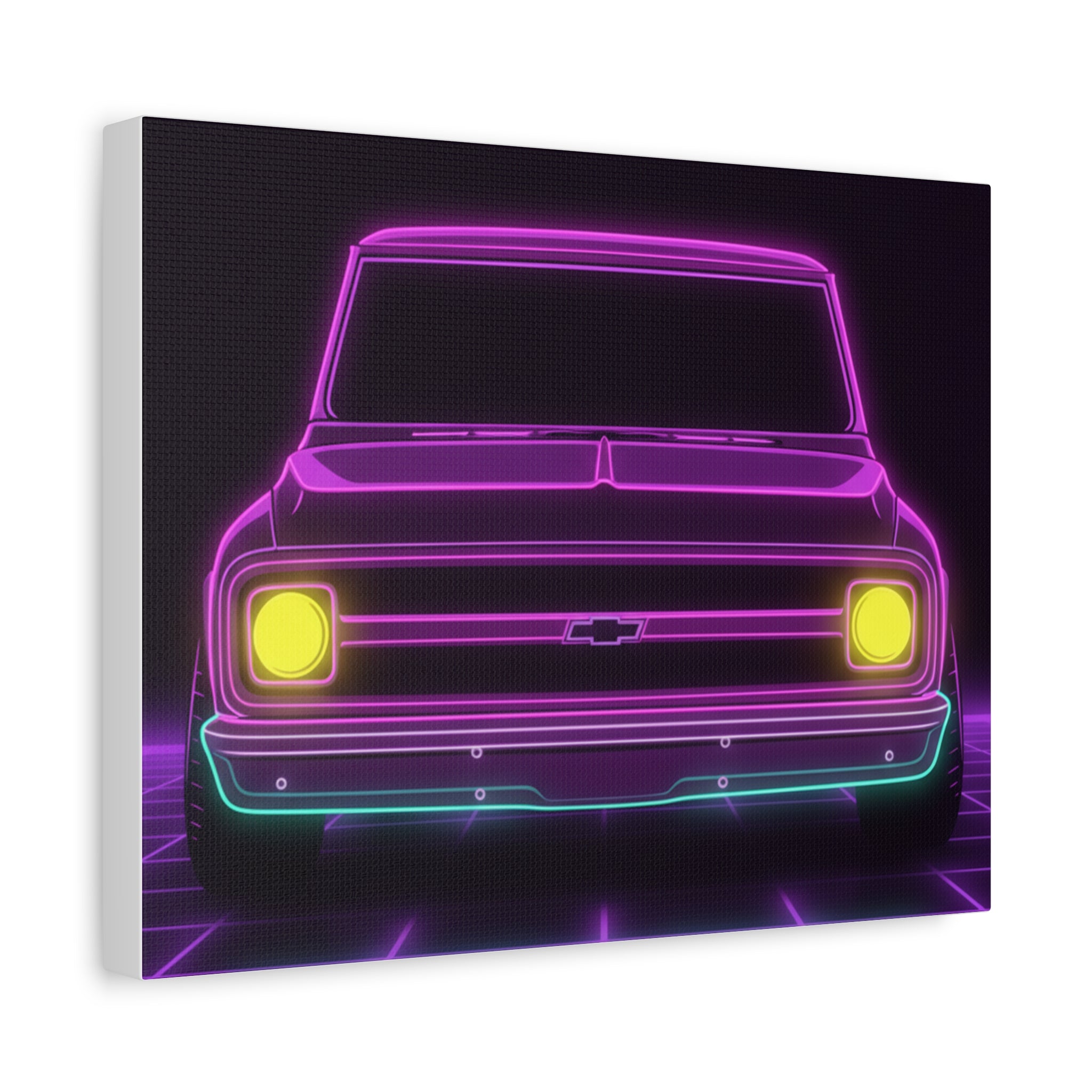 Chevy C10 Pickup (1967-72) Pro-Touring Neon Synthwave Canvas Wall Art