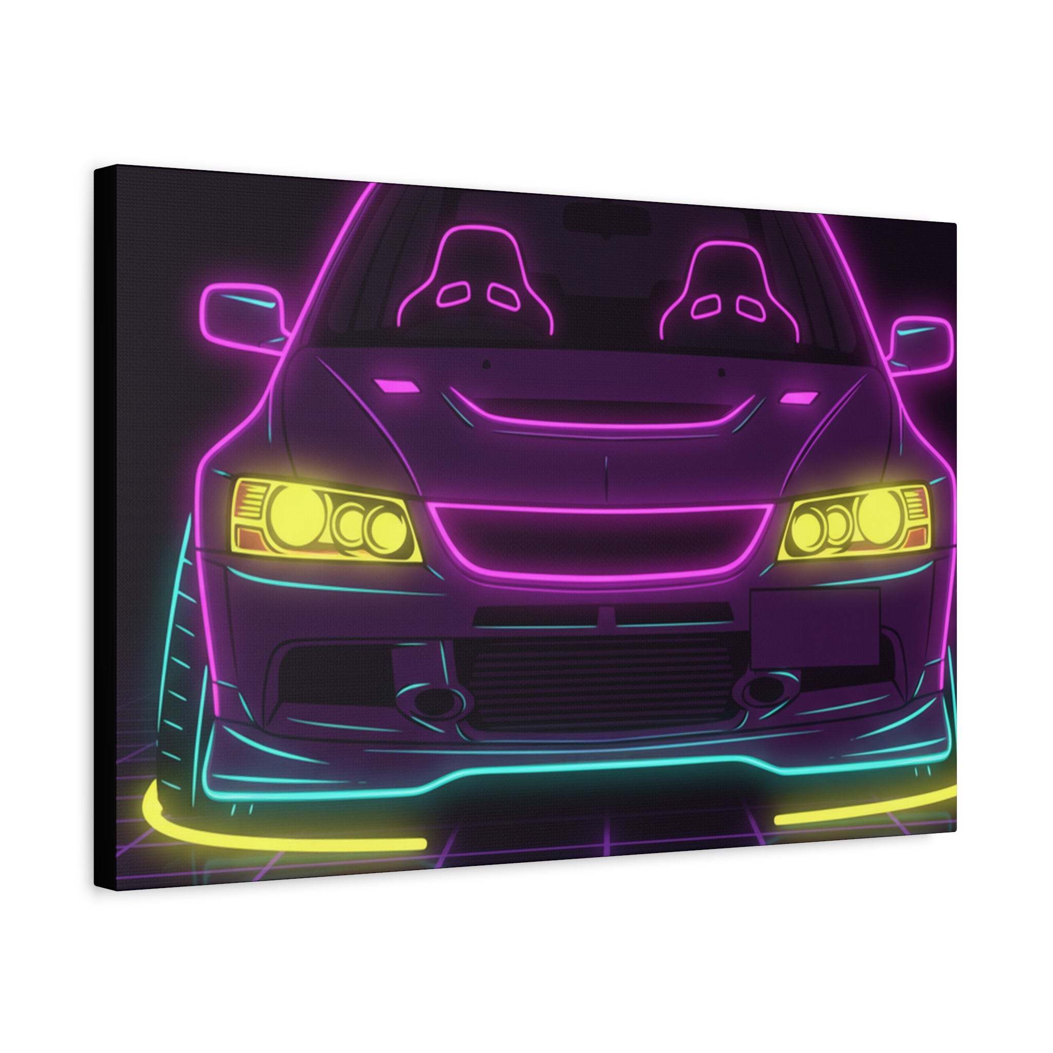 Mitsubishi Evo IX (2005-07) Neon Synthwave Canvas Wall Art