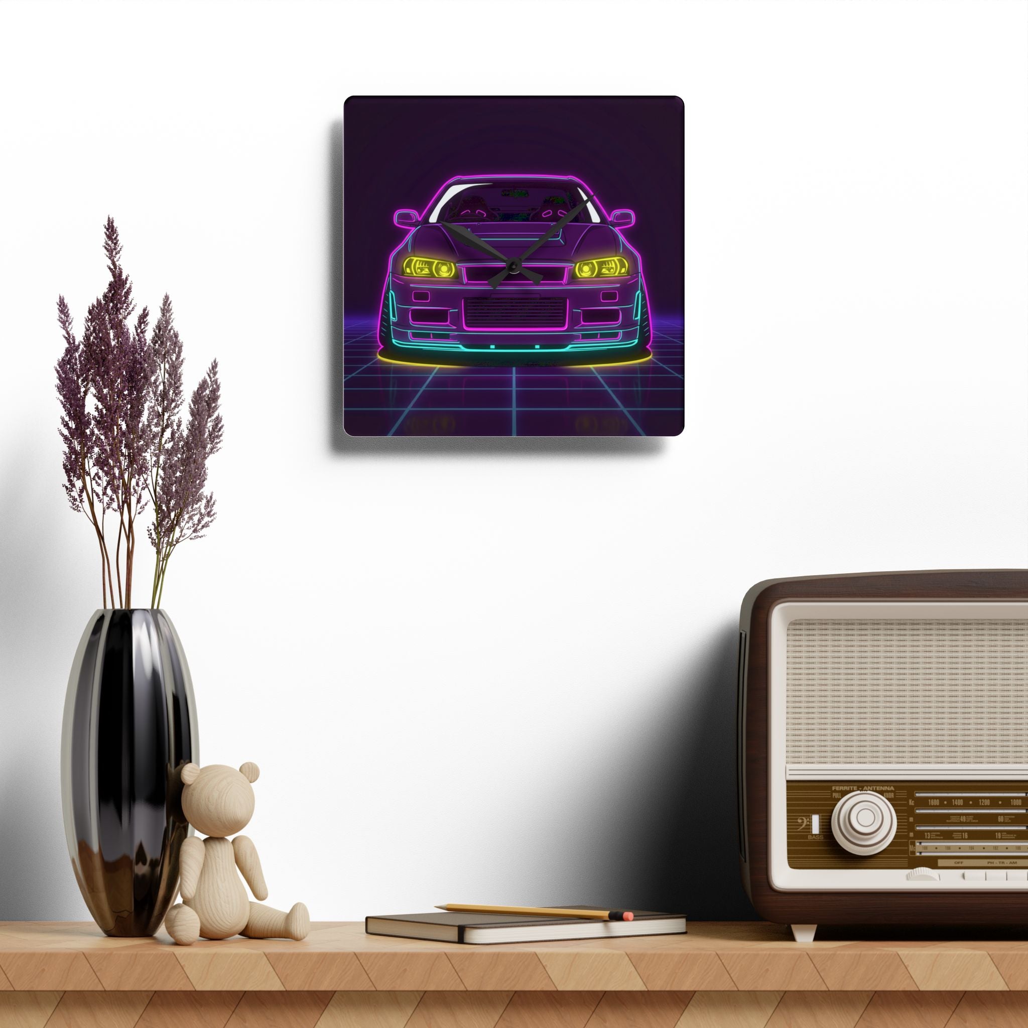 Nissan GT-R Neon Synthwave Wall Clock