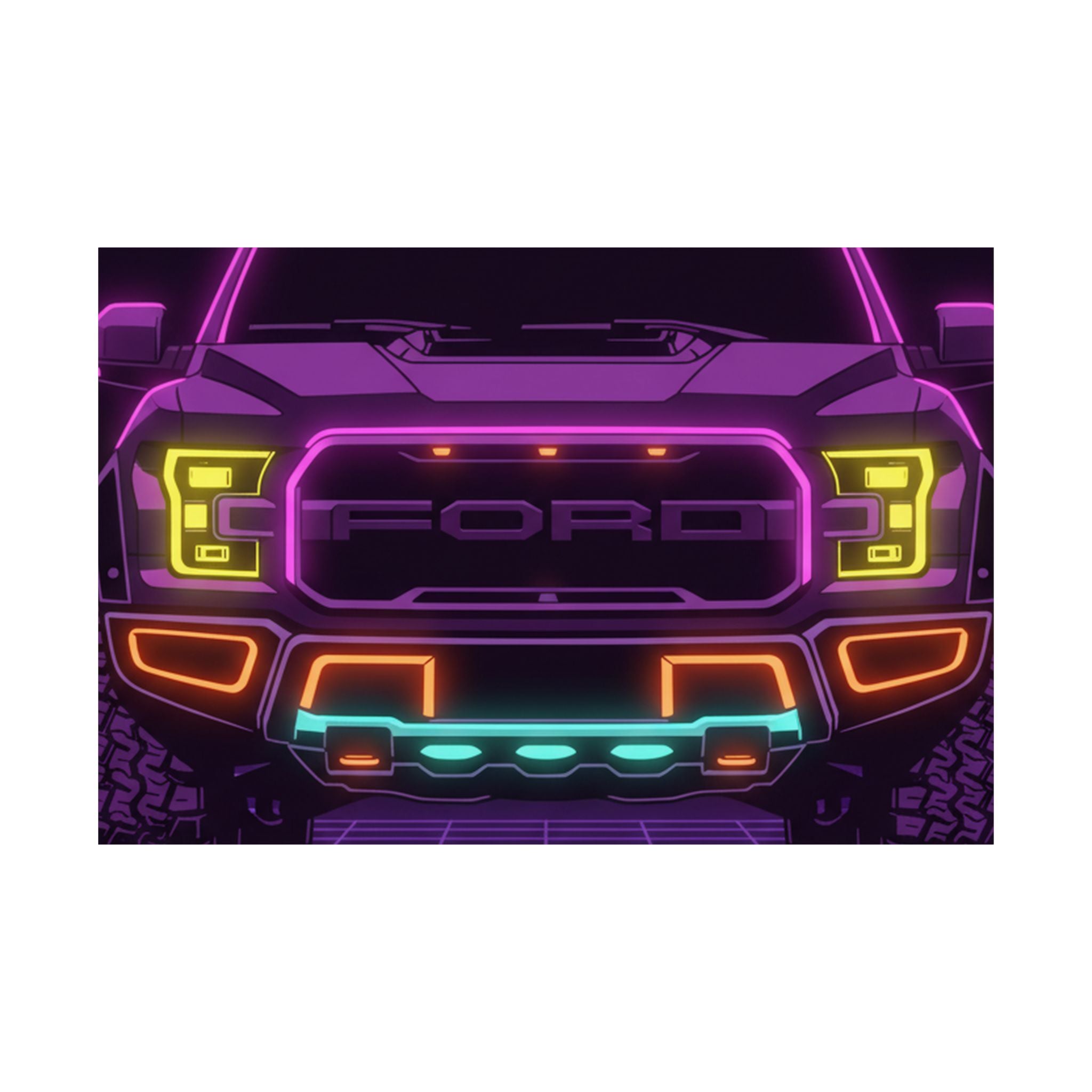 Ford F-150 Raptor Gen 2 Neon Synthwave Poster