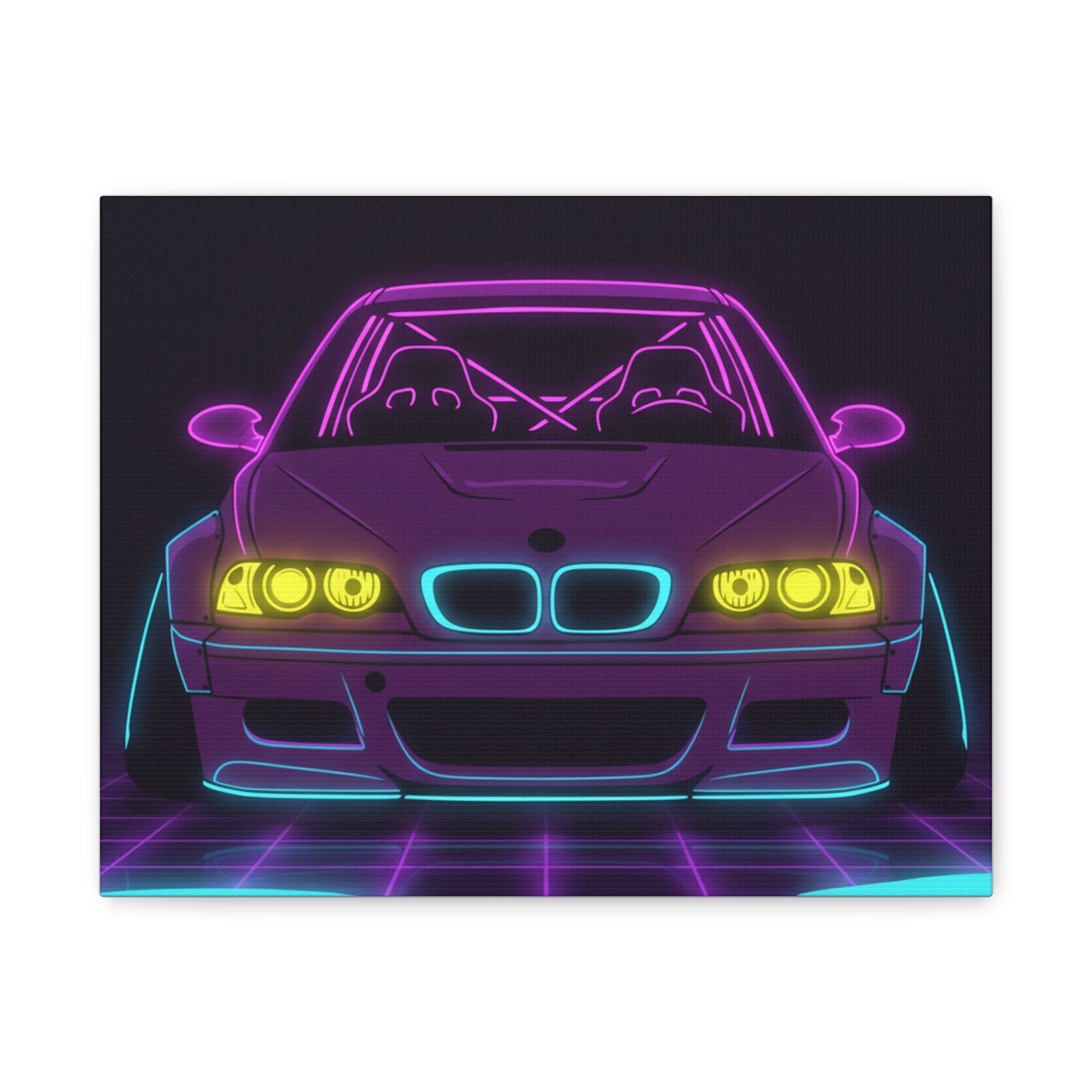 BMW E46 M3 (2000-06) Neon Synthwave Canvas Wall Art