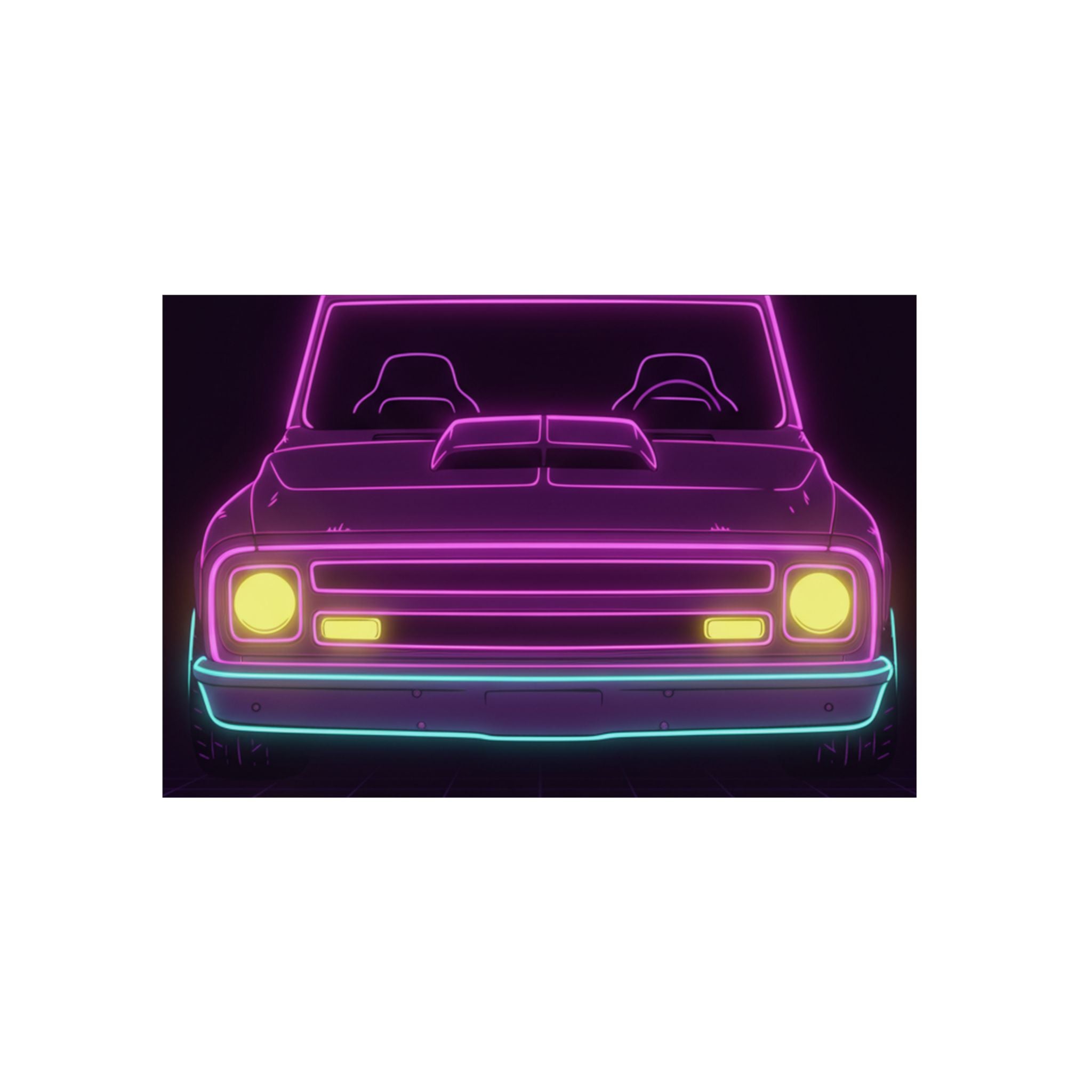 Chevy C10 Pickup (1967-72) Neon Synthwave Metal Wall Sign