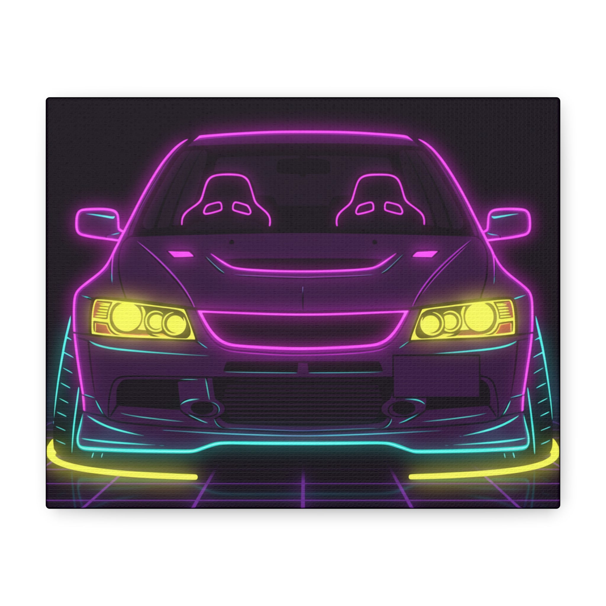 Mitsubishi Evo IX (2005-07) Neon Synthwave Canvas Wall Art