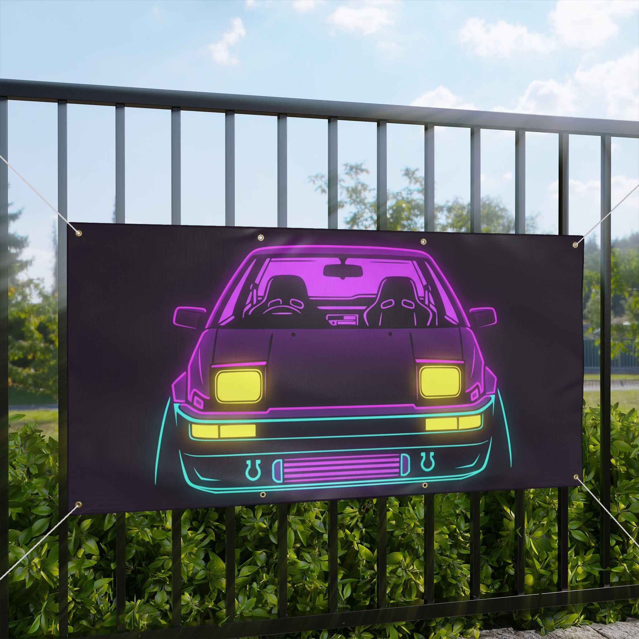 Toyota AE86 (1983-87) Neon Synthwave Banner