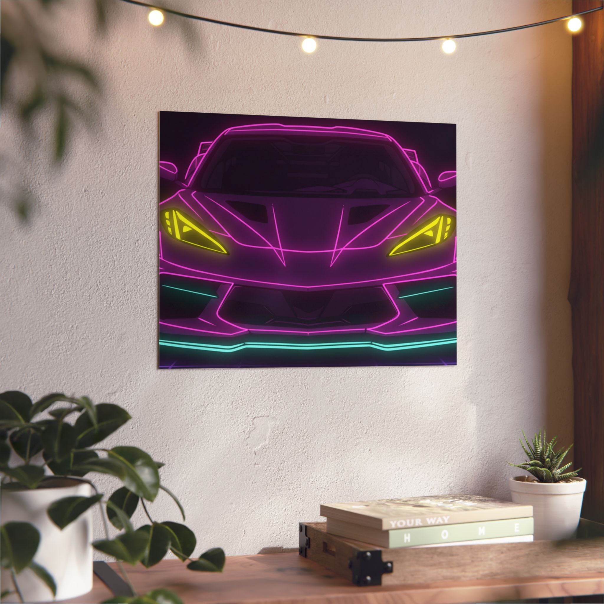 Corvette C8 (2020+) Neon Synthwave Metal Wall Sign