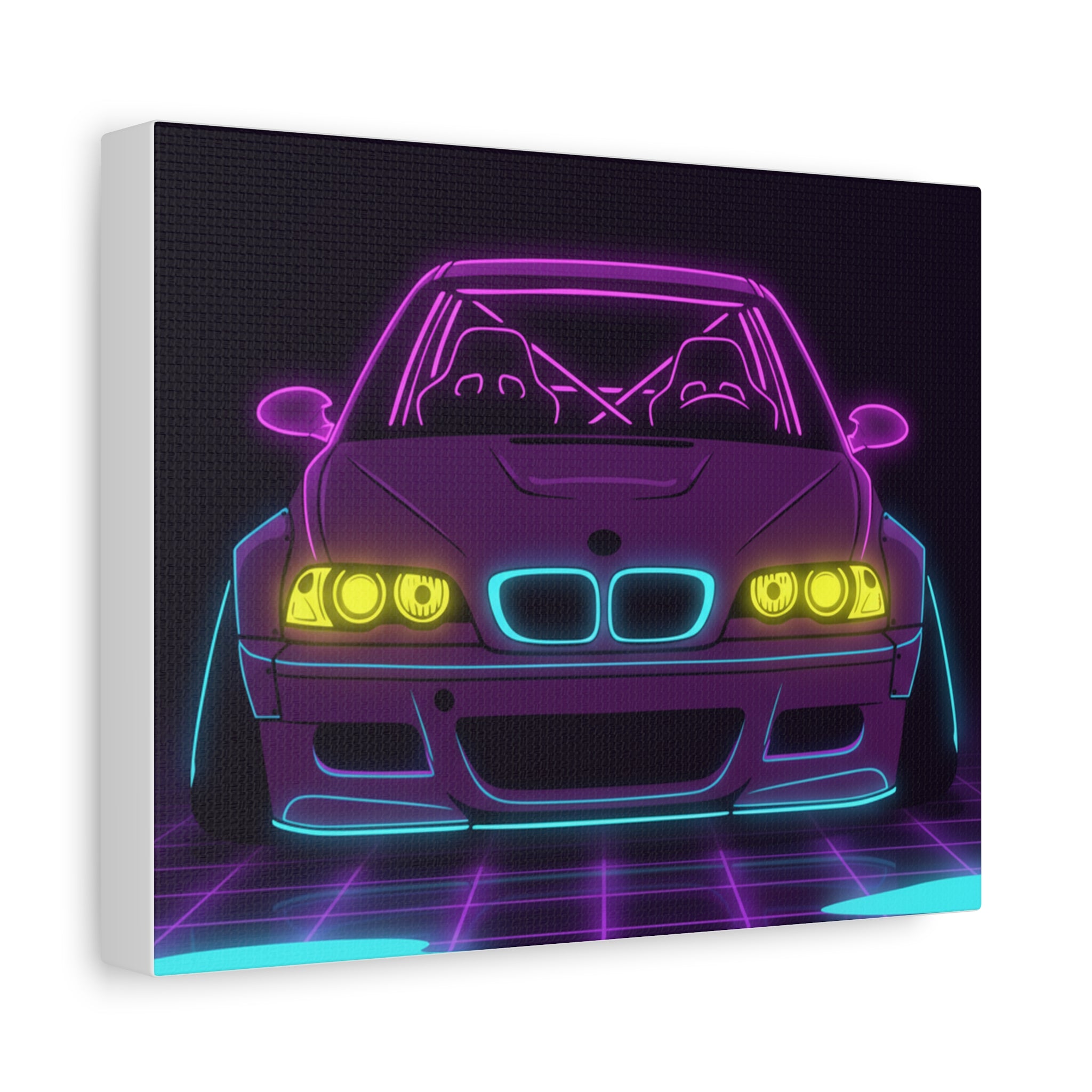 BMW E46 M3 (2000-06) Neon Synthwave Canvas Wall Art