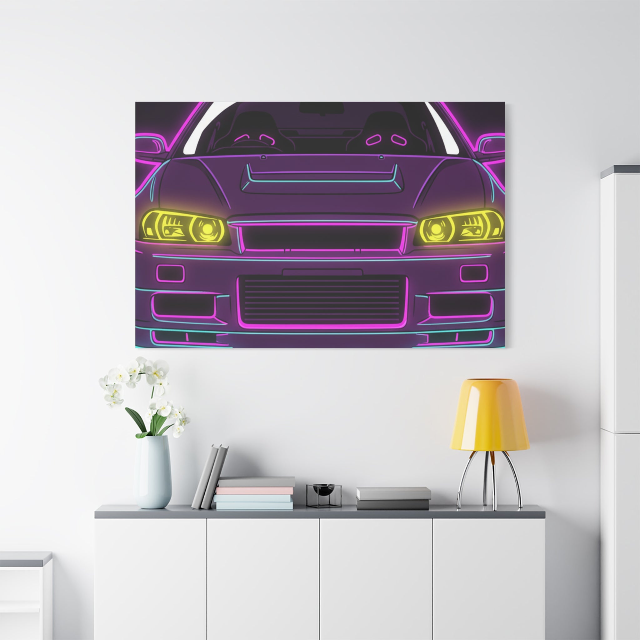 Nissan GT-R Neon Synthwave Canvas Wall Art