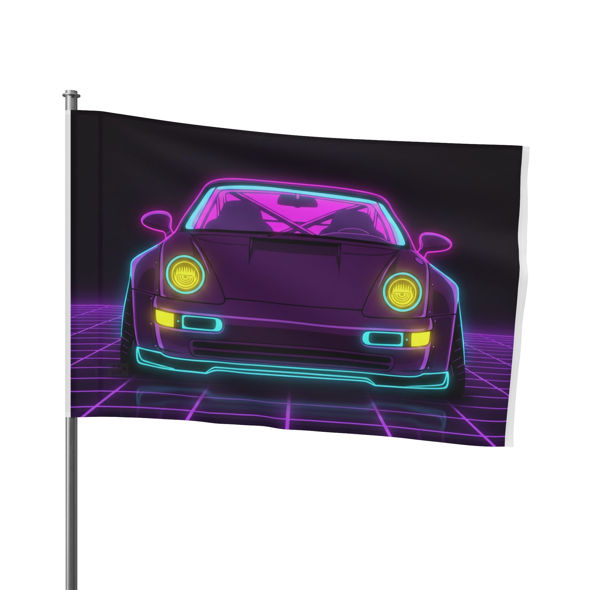 Porsche 964 Turbo Neon Synthwave Garage Flag