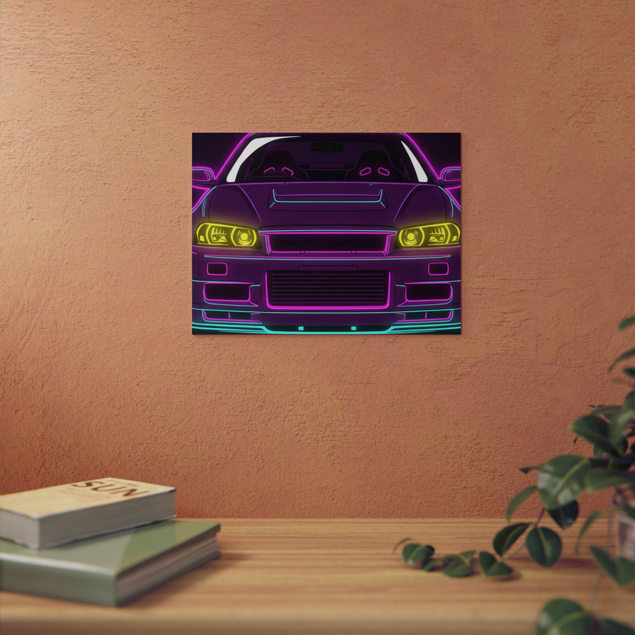Nissan GT-R Neon Synthwave Metal Wall Sign