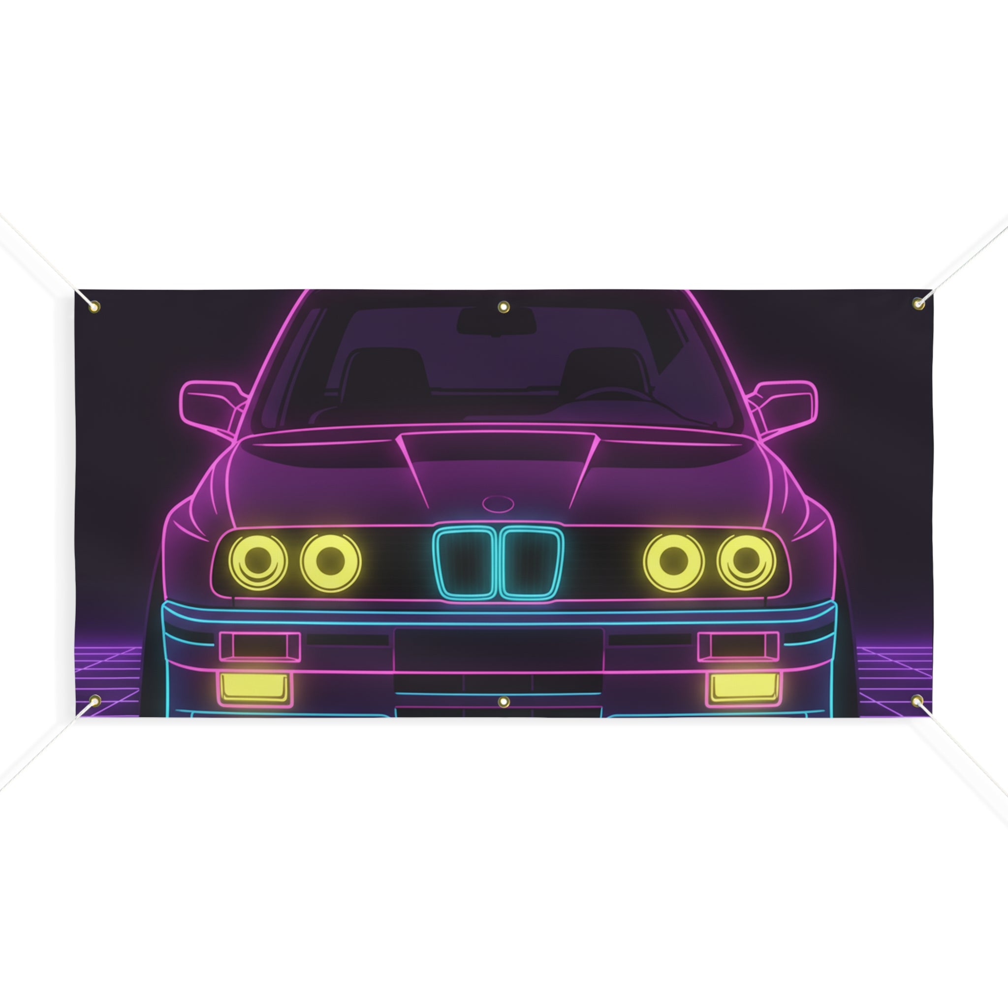 BMW E30 Neon Synthwave Banner