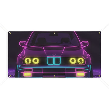 BMW E30 Neon Synthwave Banner