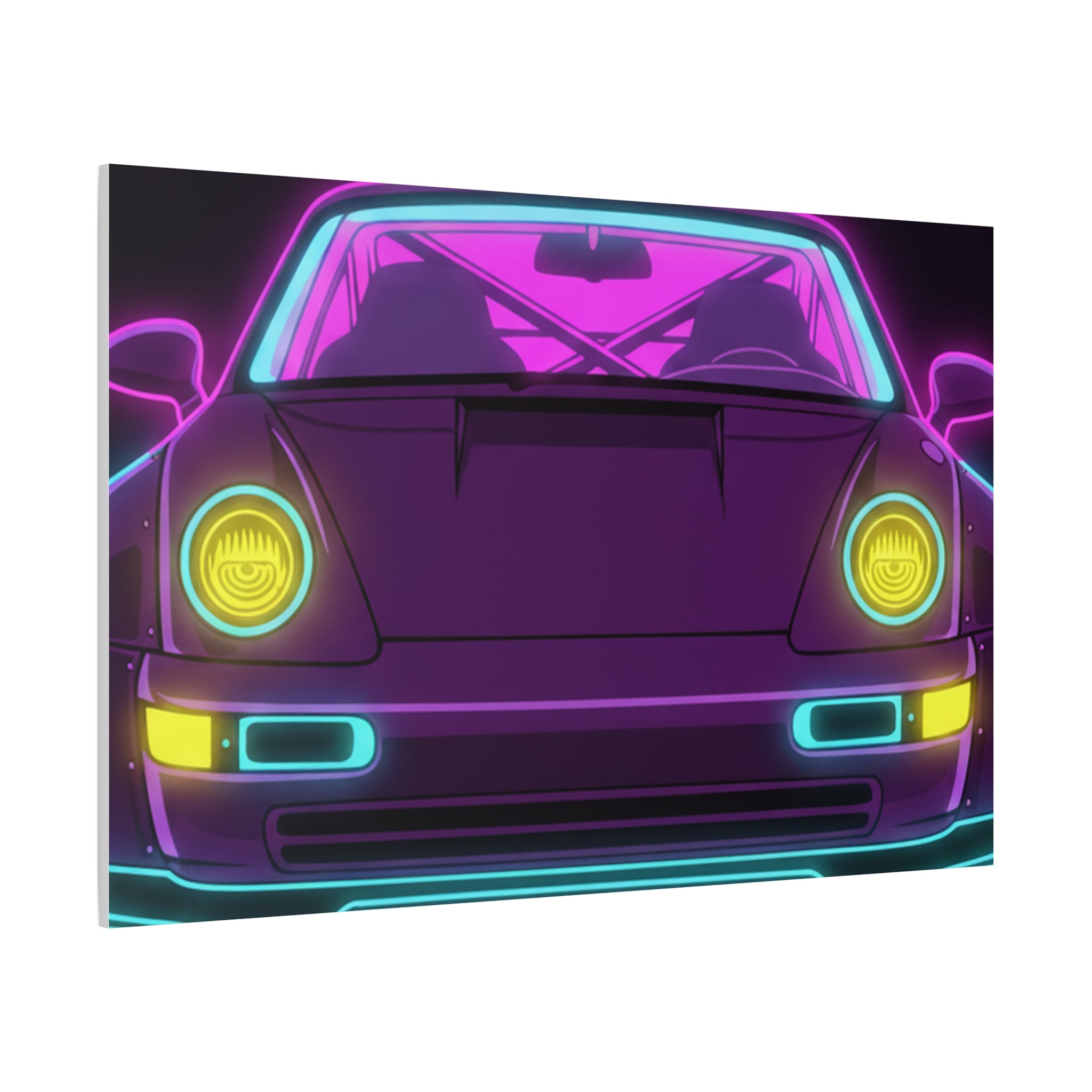 Porsche 964 Turbo Neon Synthwave Canvas Wall Art