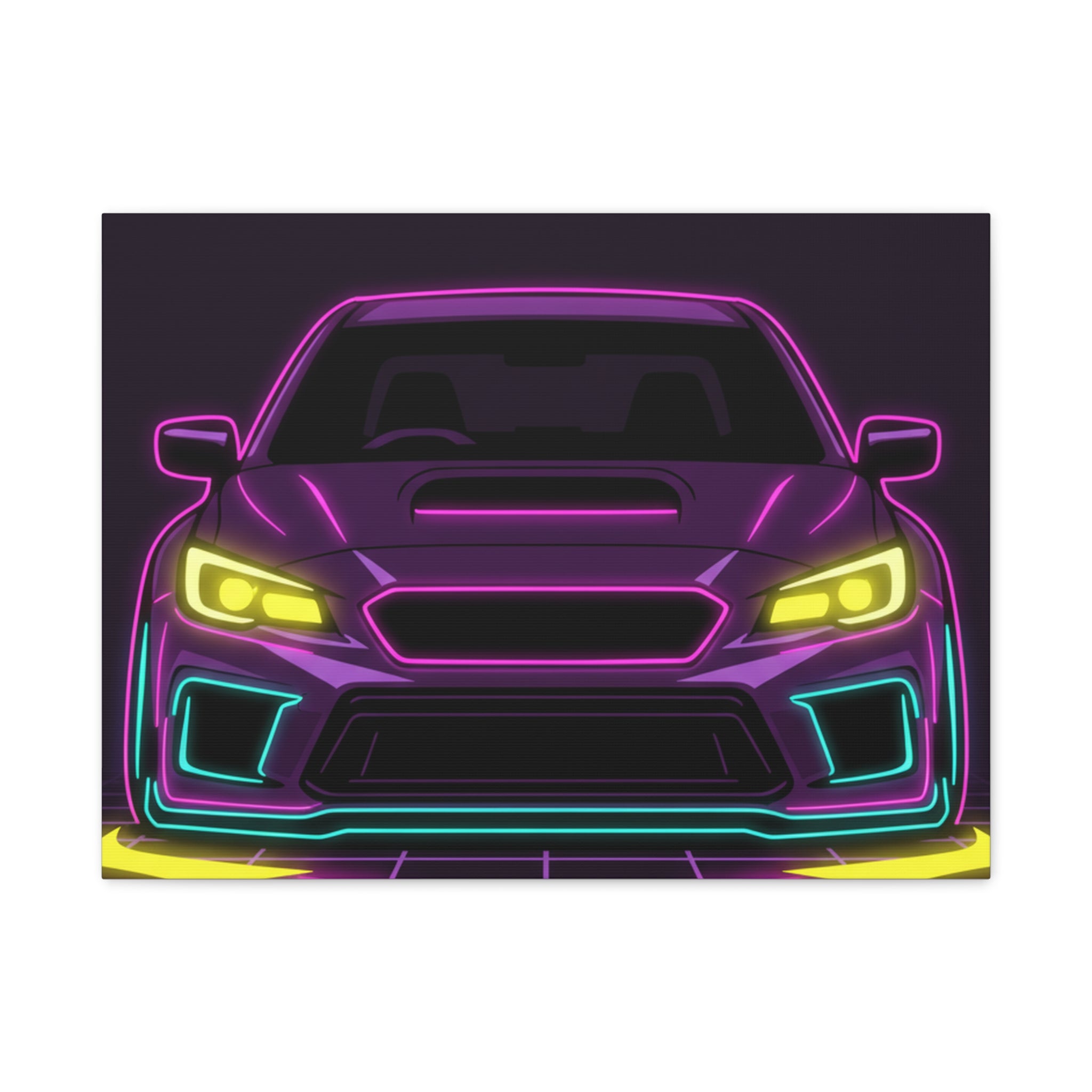 Subaru WRX STI Neon Synthwave Canvas Wall Art
