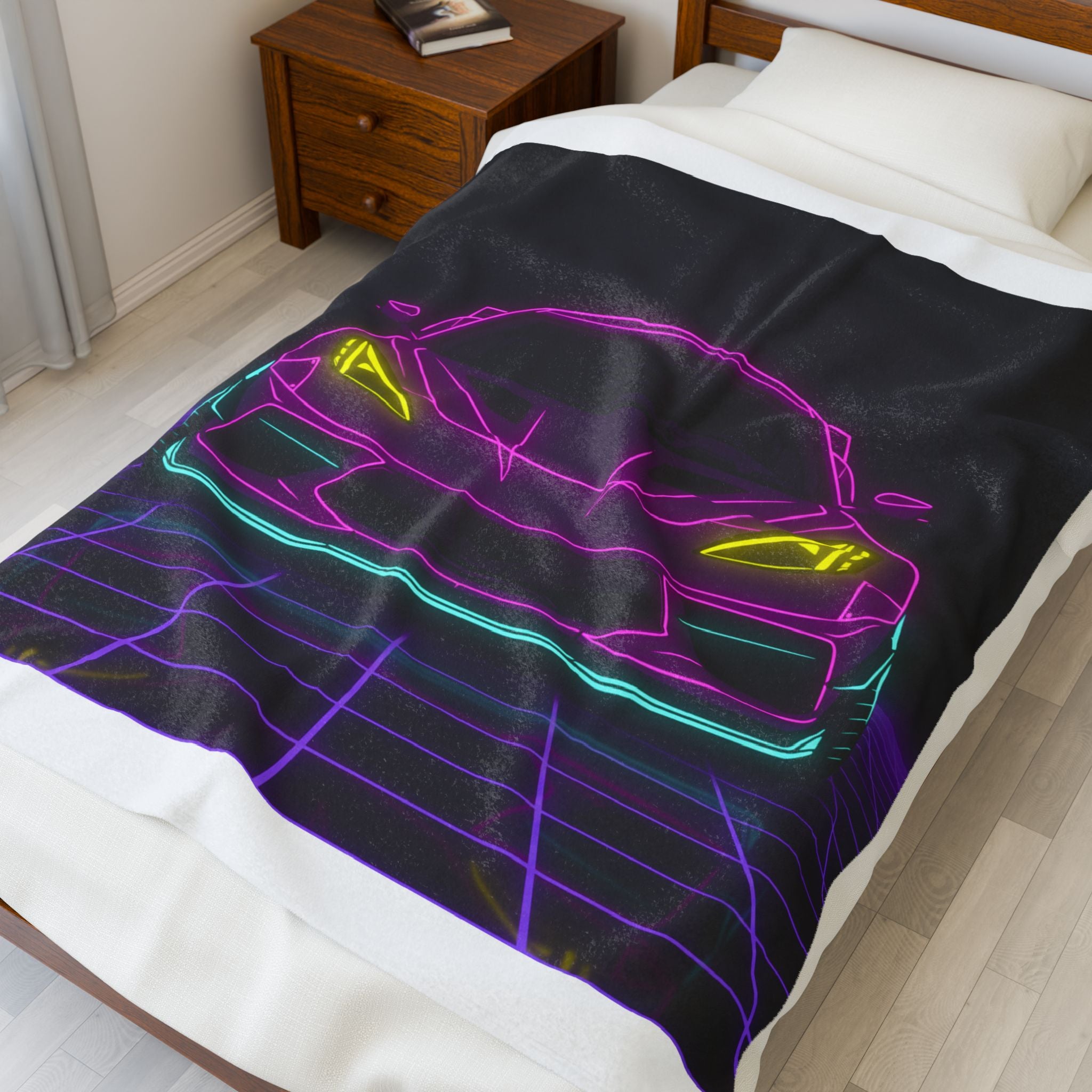 Corvette C8 (2020+) Neon Synthwave Velveteen Plush Blanket