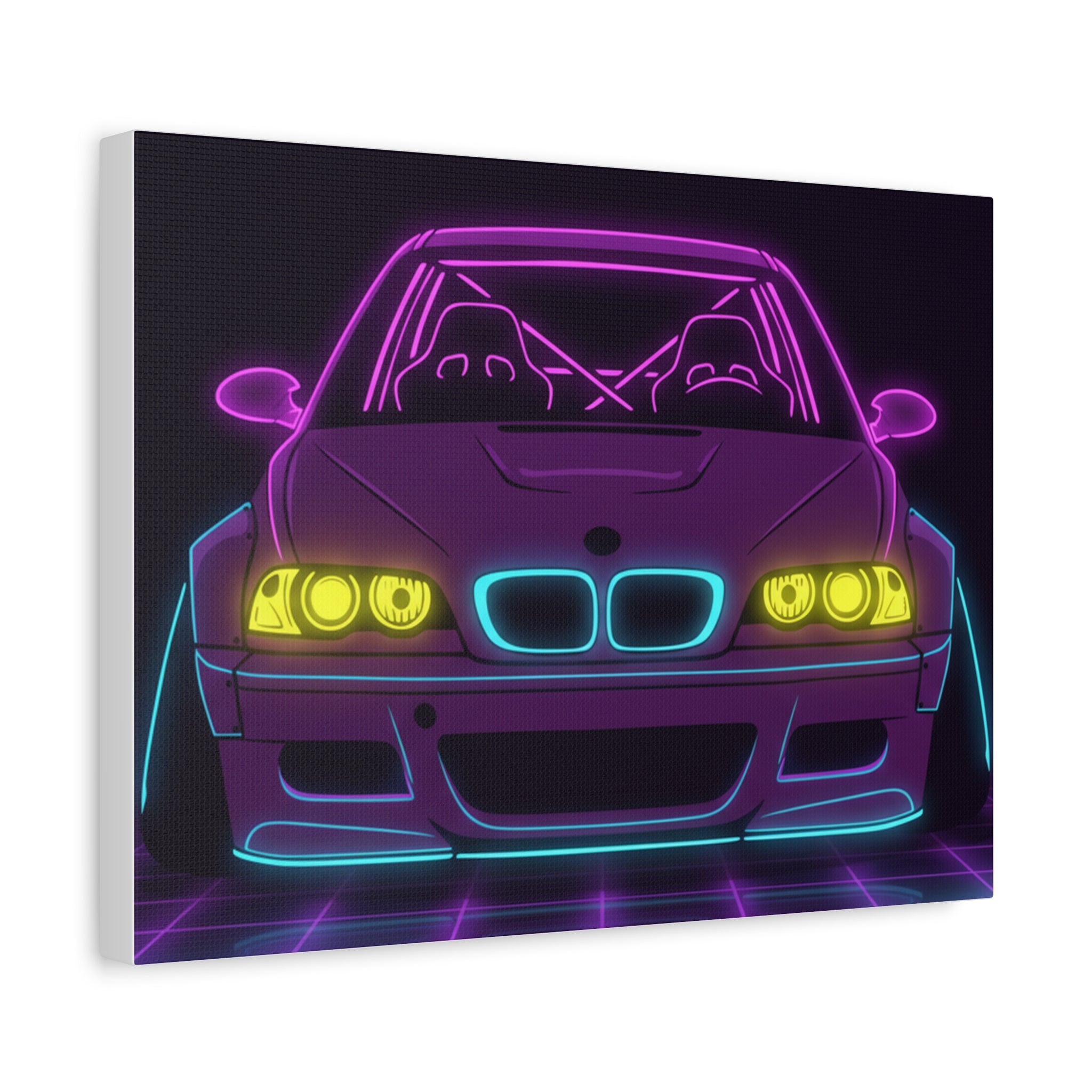 BMW E46 M3 (2000-06) Neon Synthwave Canvas Wall Art