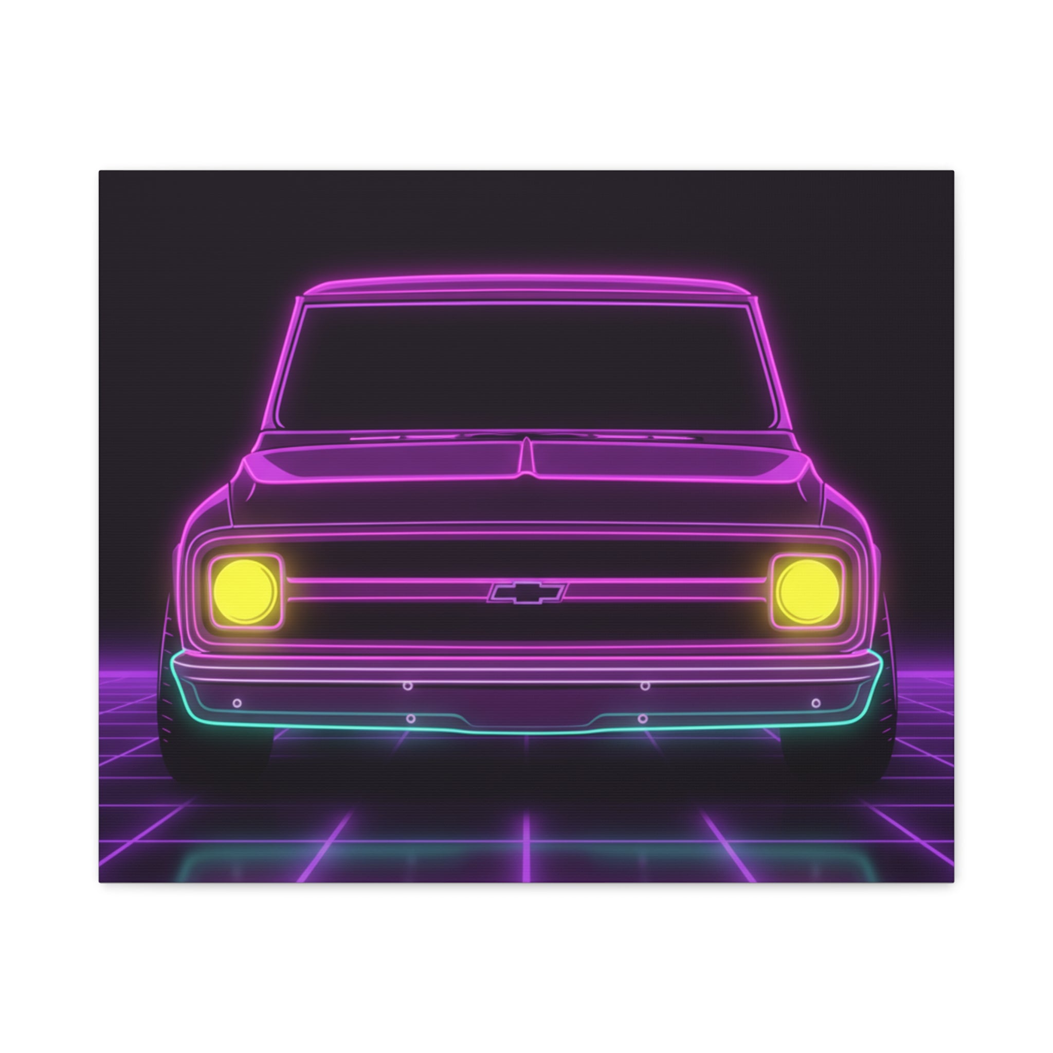 Chevy C10 Pickup (1967-72) Pro-Touring Neon Synthwave Canvas Wall Art