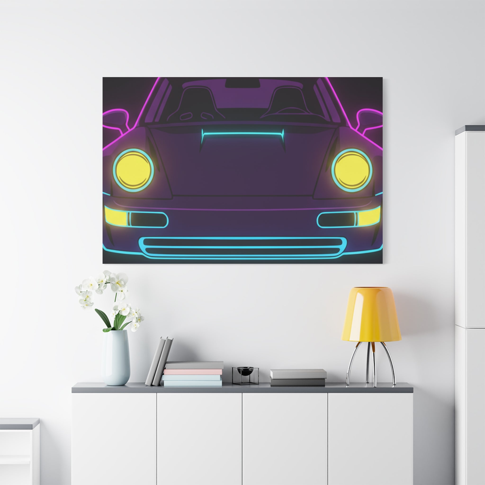 Porsche 964 Singer Neon Synthwave Canvas Wall Art
