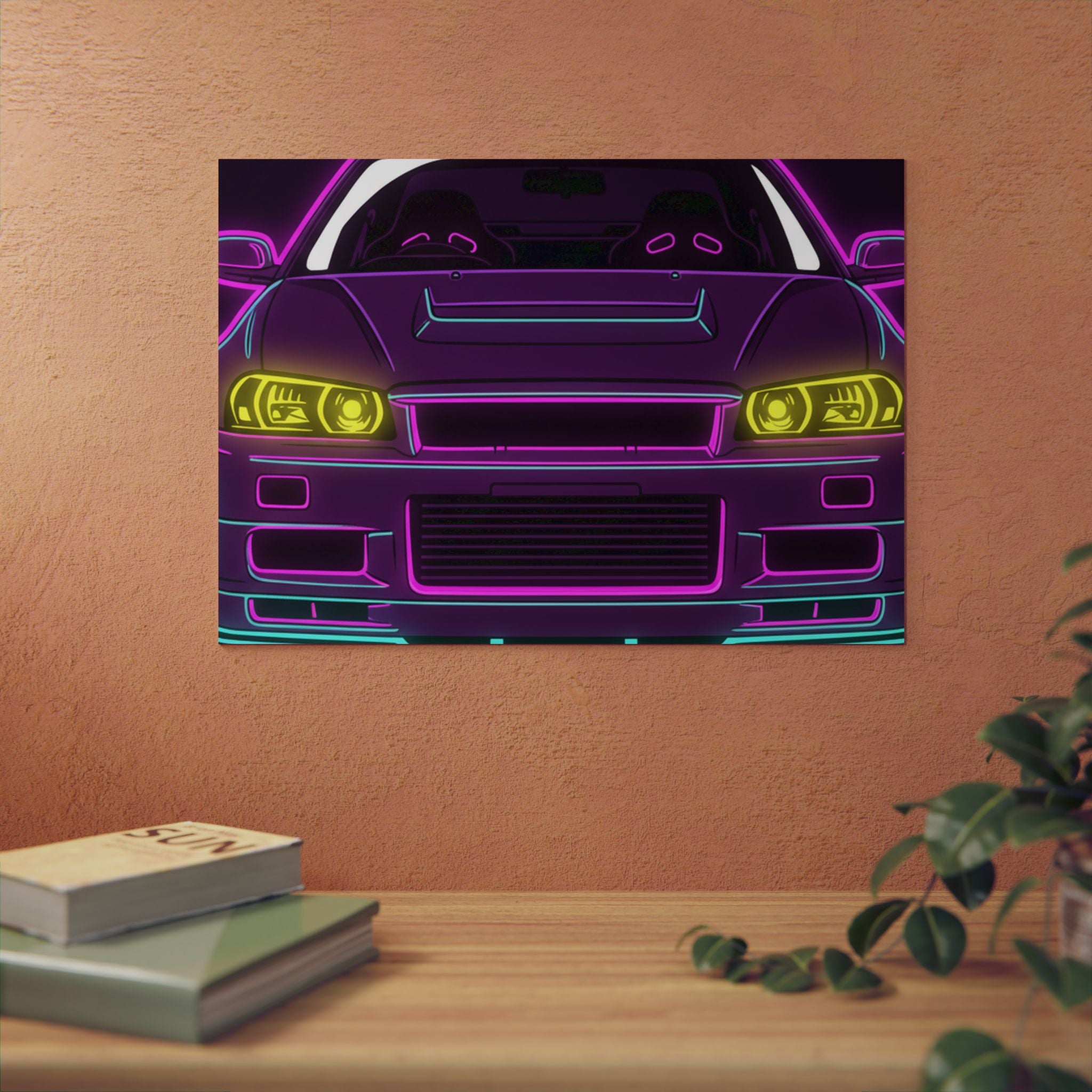 Nissan GT-R Neon Synthwave Metal Wall Sign