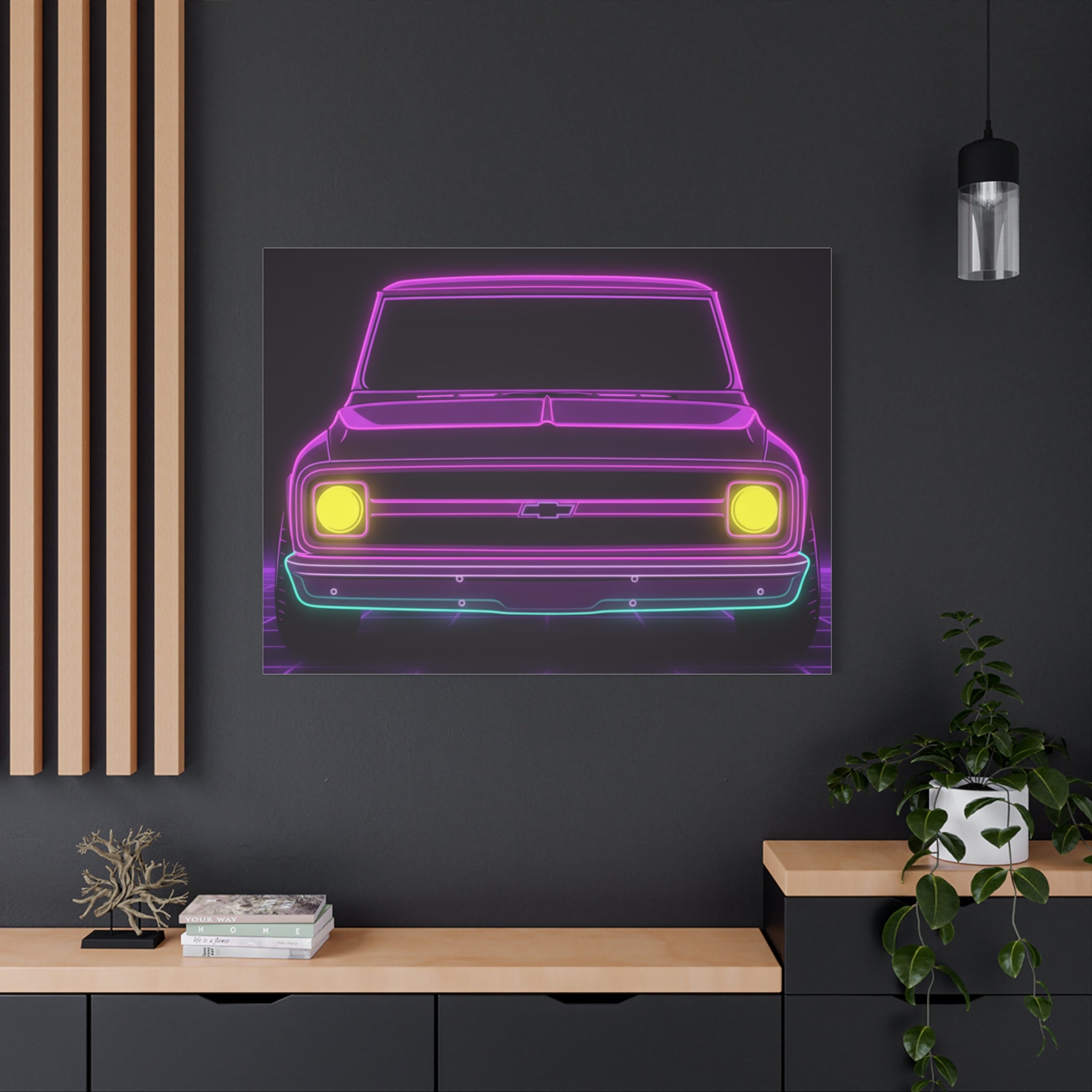 Chevy C10 Pickup (1967-72) Pro-Touring Neon Synthwave Canvas Wall Art