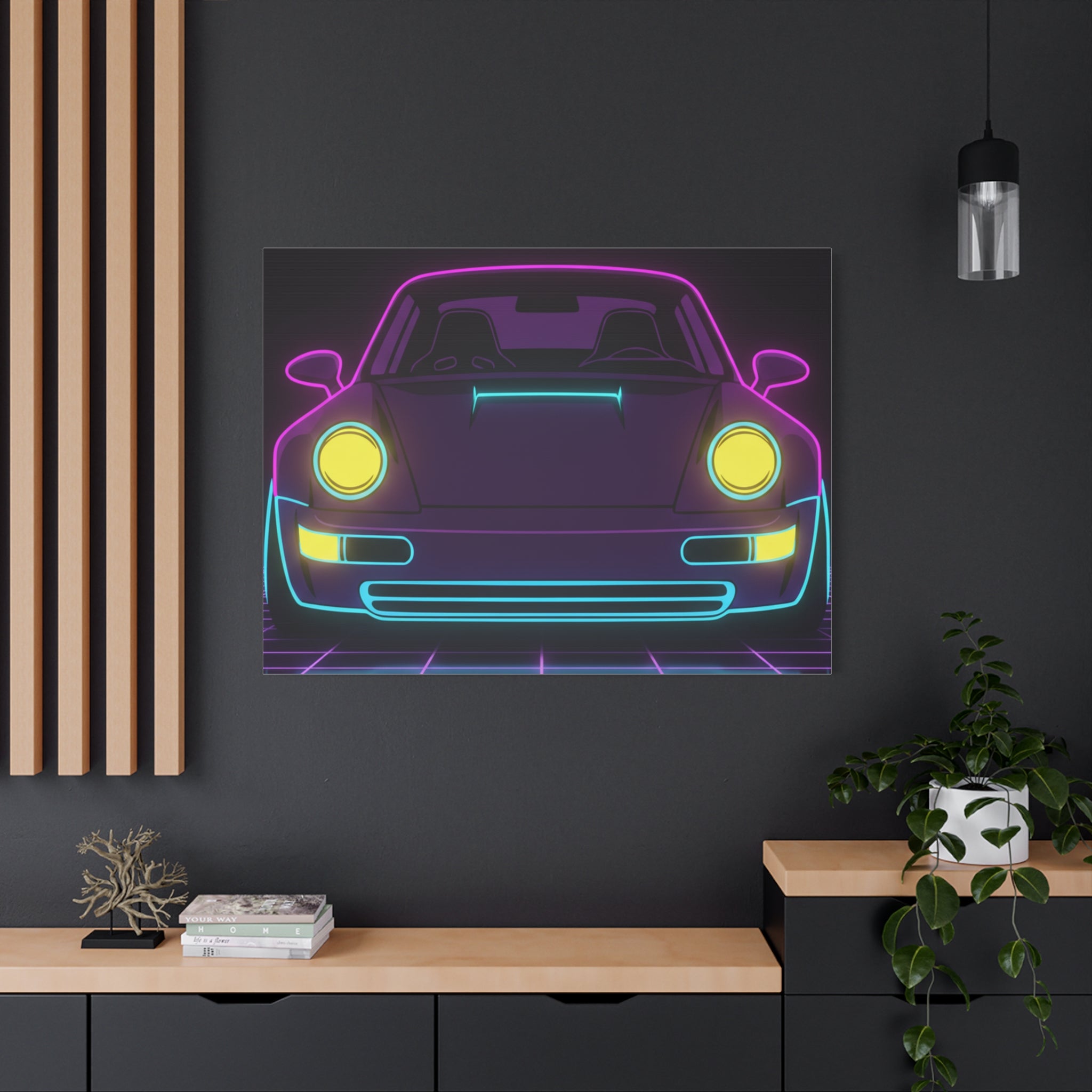 Porsche 964 Singer Neon Synthwave Canvas Wall Art