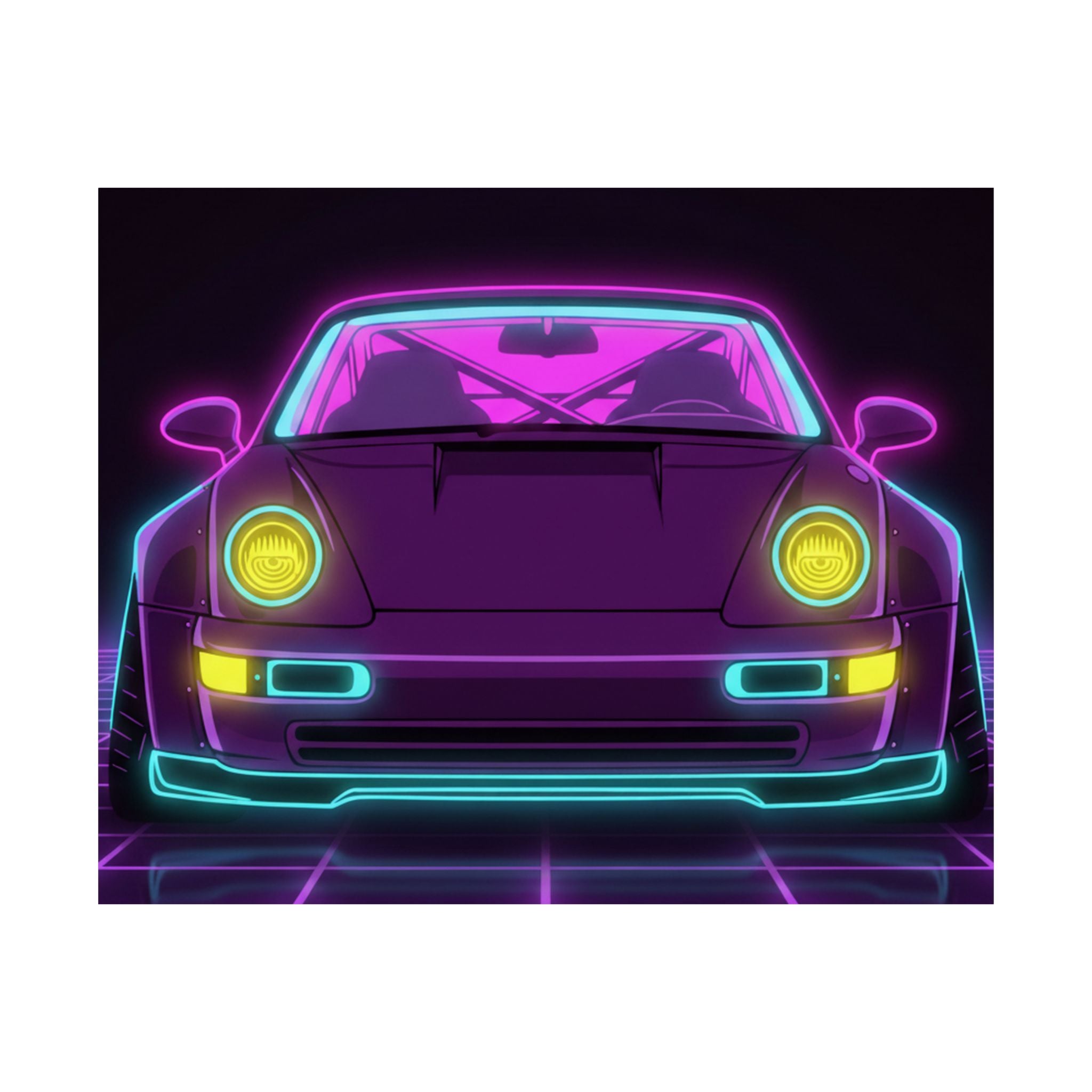 Porsche 964 Turbo Neon Synthwave Poster