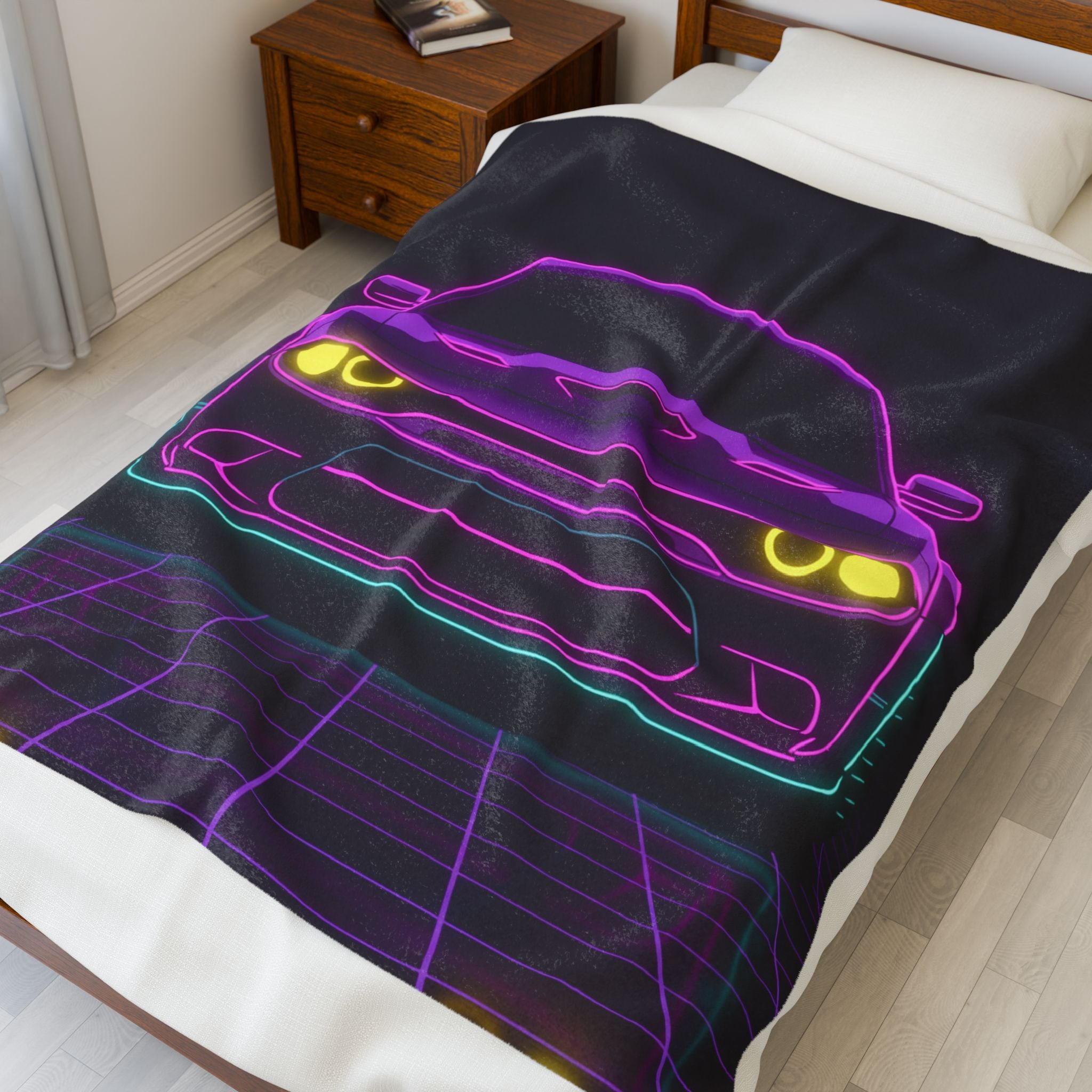 Dodge Challenger SRT Hellcat Neon Synthwave Velveteen Plush Blanket