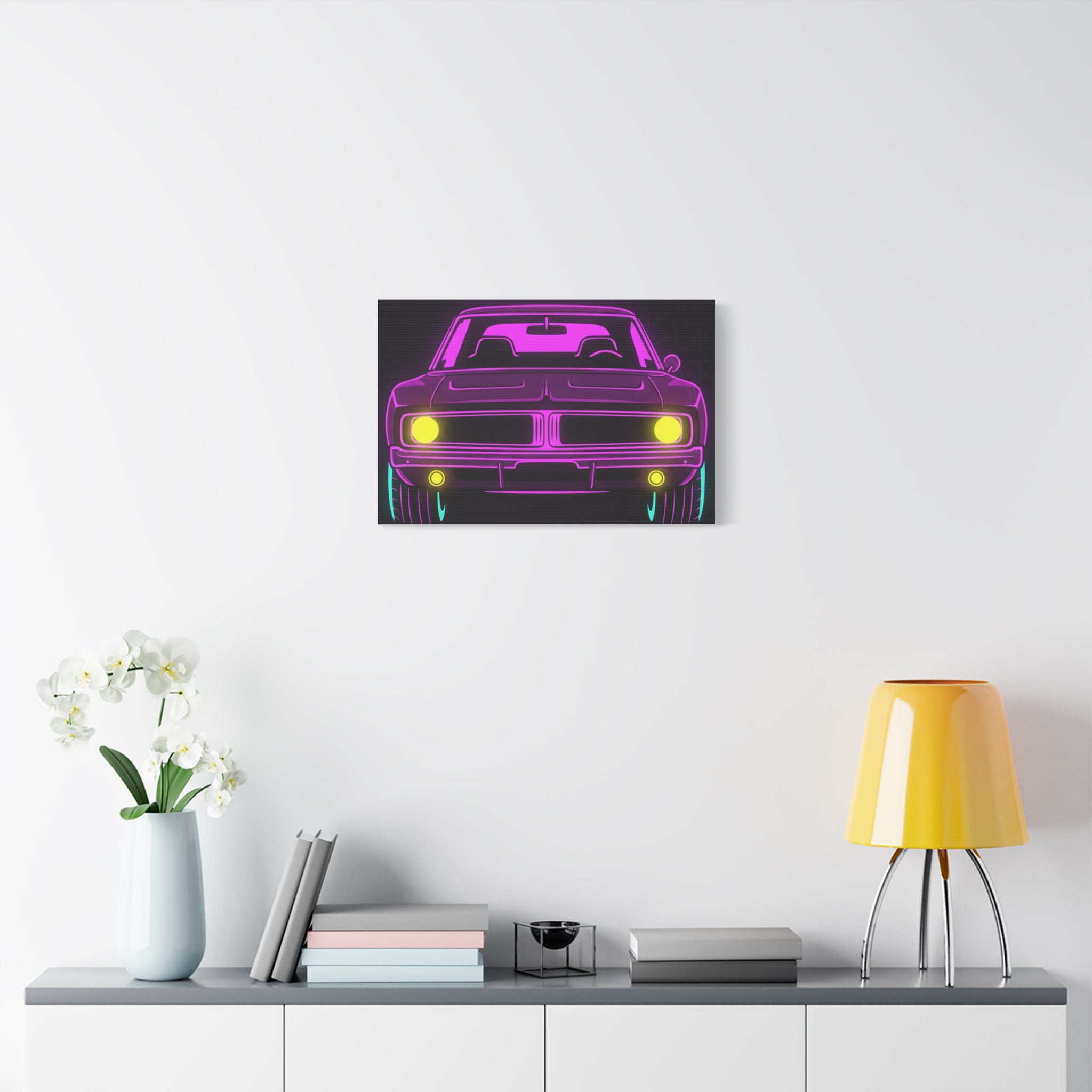 Dodge Charger R/T (1968-70) Resto-Mod Neon Synthwave Canvas Wall Art