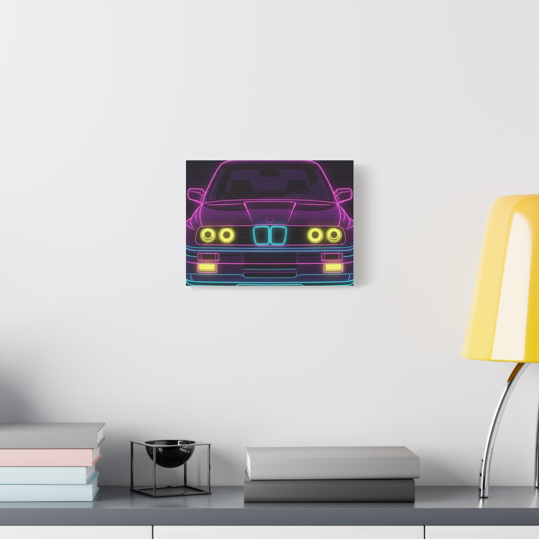 BMW E30 Neon Synthwave Canvas Wall Art