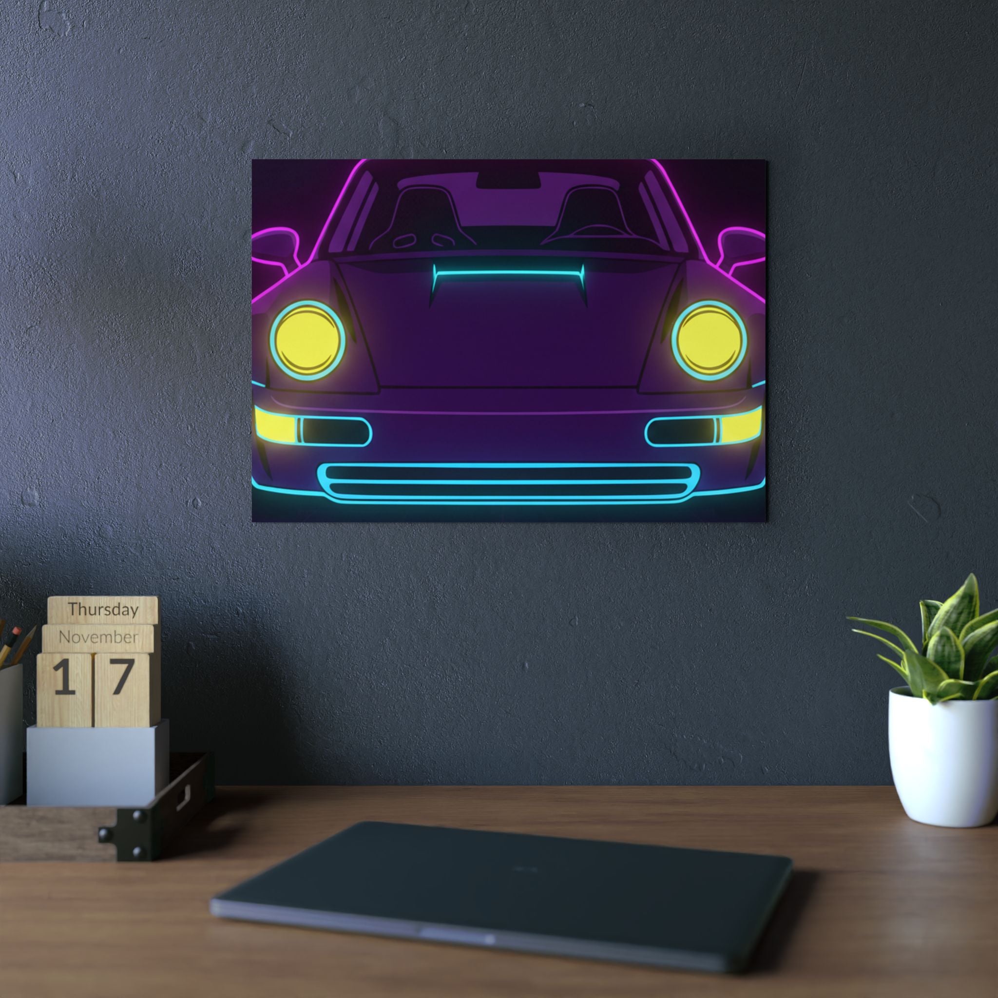 Porsche 964 Singer Neon Synthwave Metal Wall Sign
