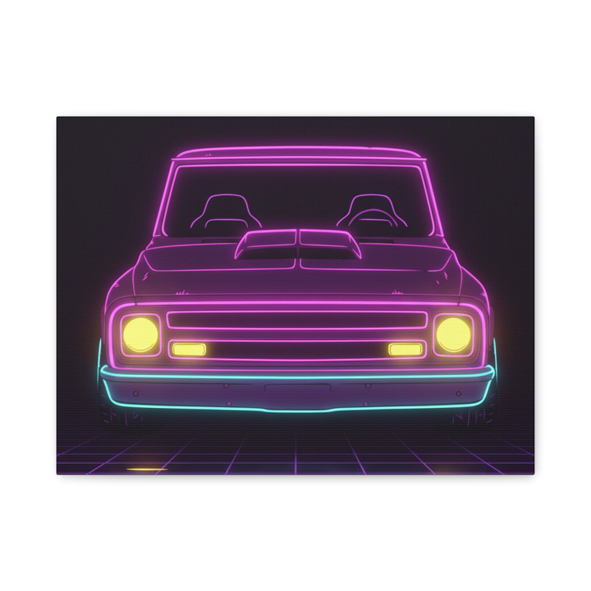 Chevy C10 Pickup (1967-72) Neon Synthwave Canvas Wall Art