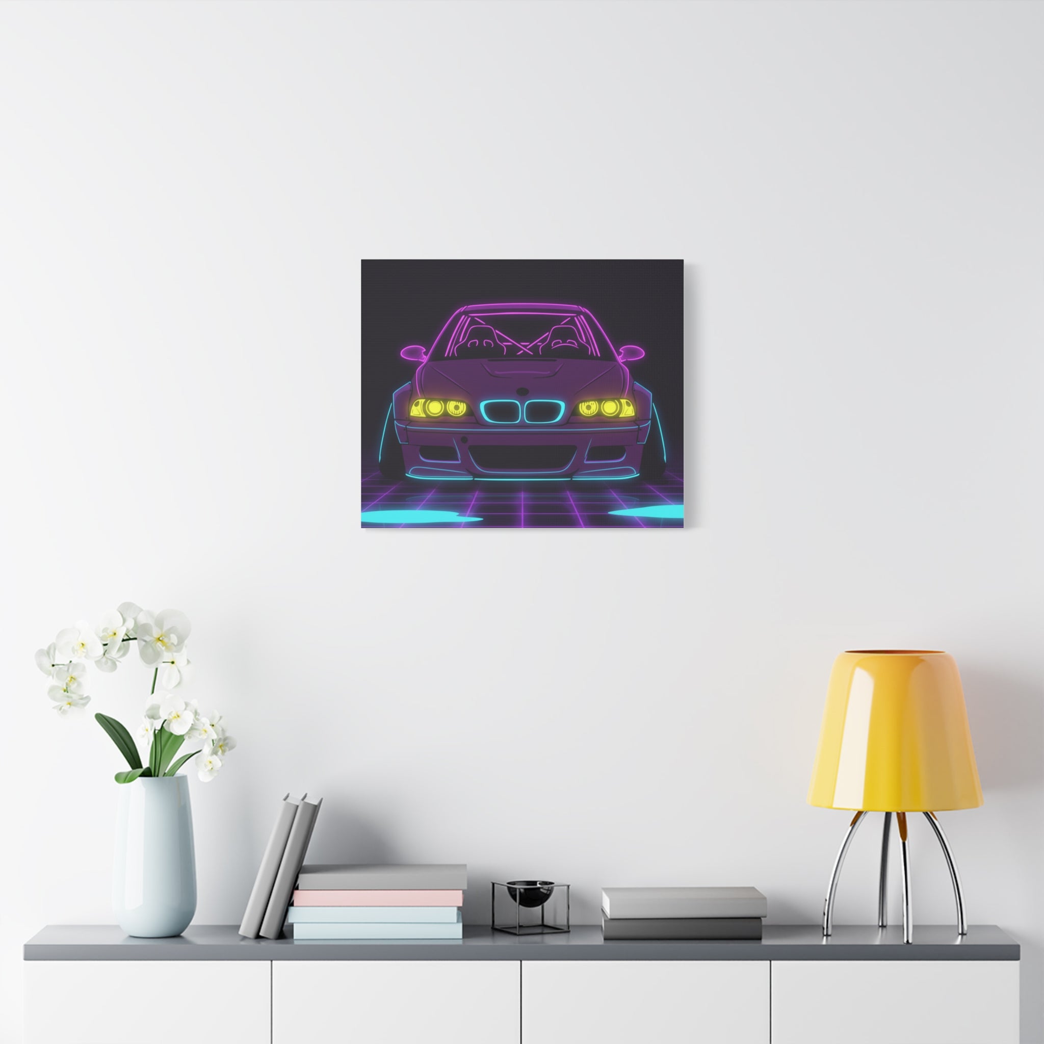 BMW E46 M3 (2000-06) Neon Synthwave Canvas Wall Art