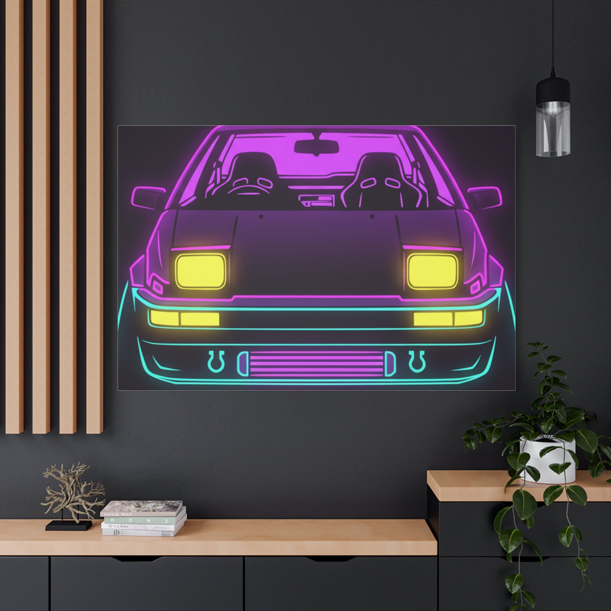Toyota AE86 (1983-87) Neon Synthwave Canvas Wall Art