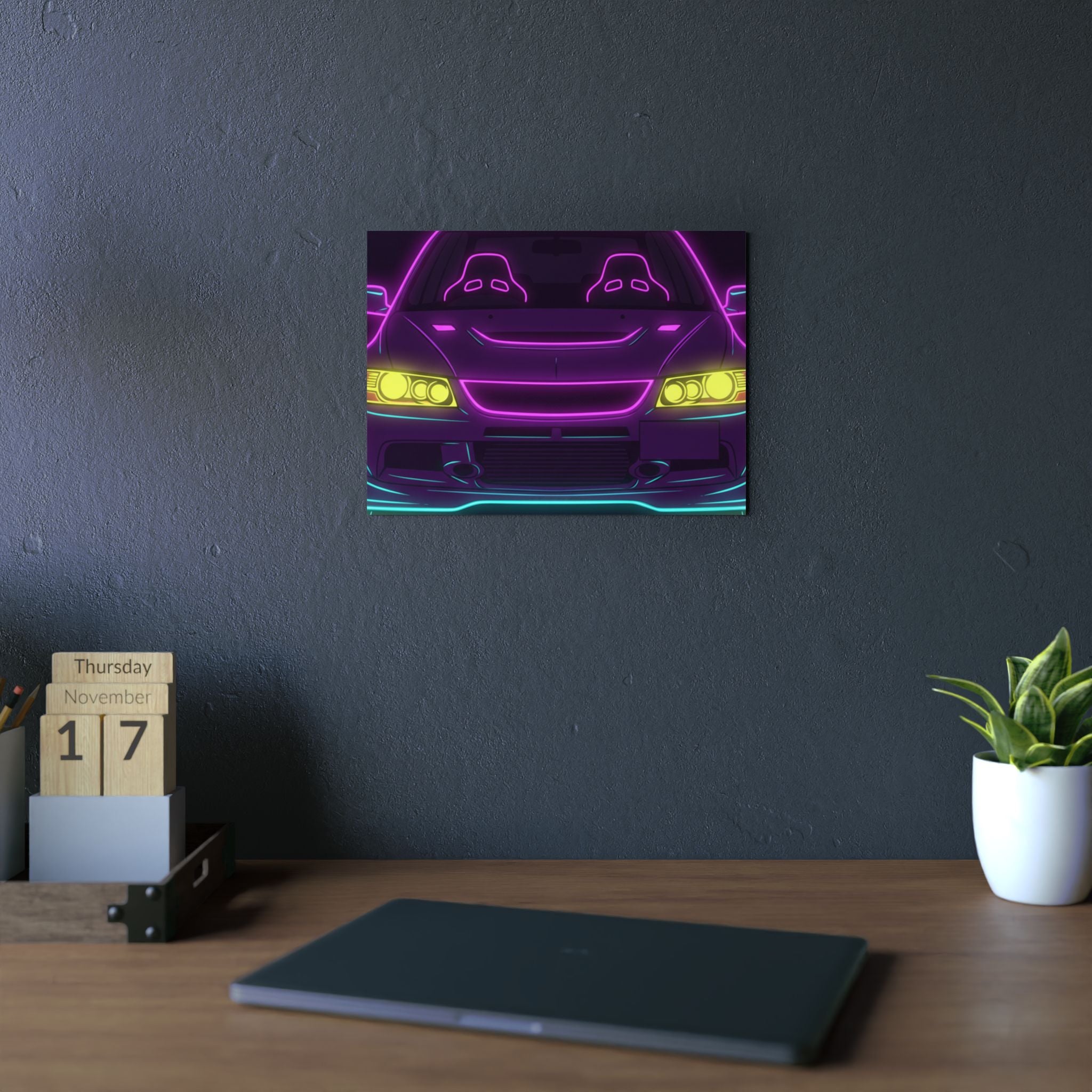 Mitsubishi Evo IX (2005-07) Neon Synthwave Metal Wall Sign