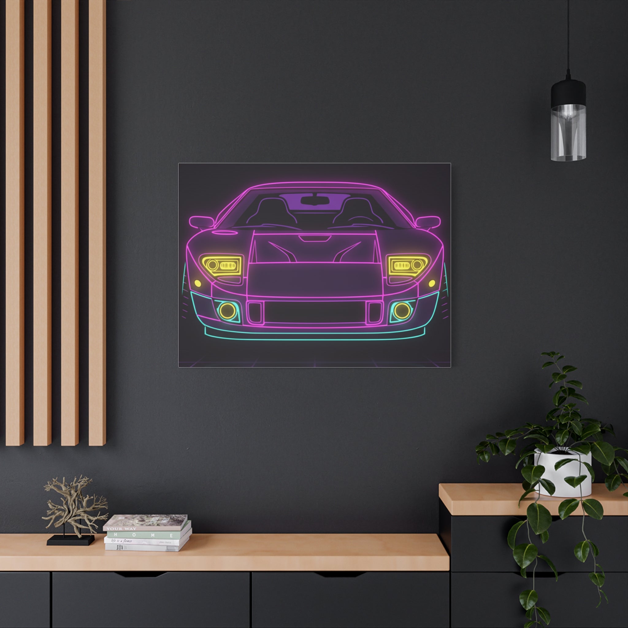 Ford GT40 (1964-69) Neon Synthwave Canvas Wall Art