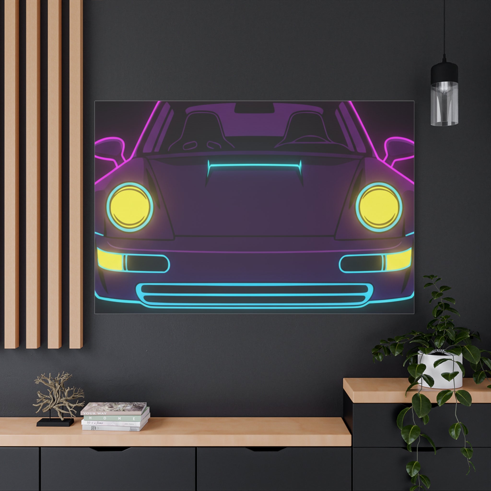 Porsche 964 Singer Neon Synthwave Canvas Wall Art