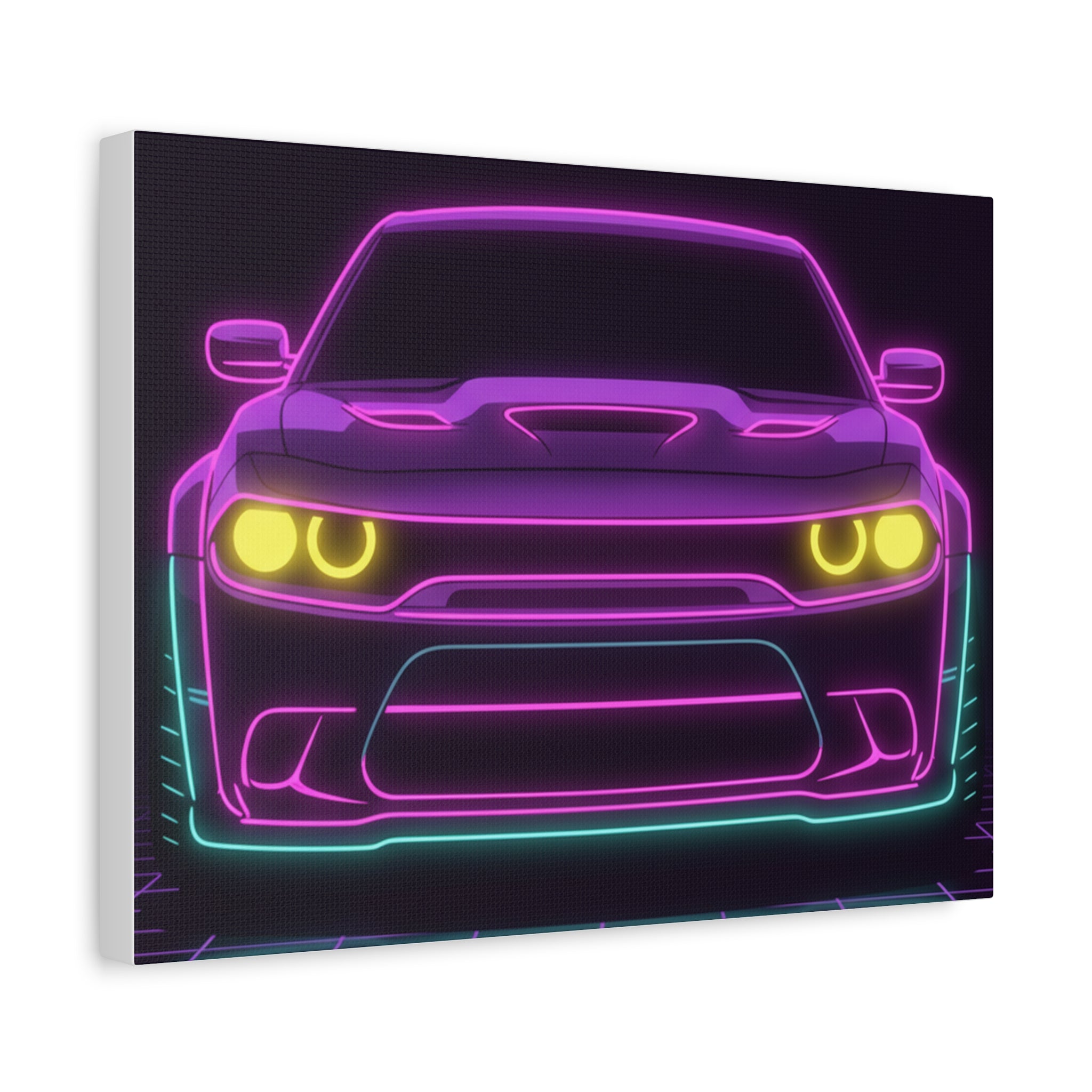 Dodge Challenger SRT Hellcat Neon Synthwave Canvas Wall Art