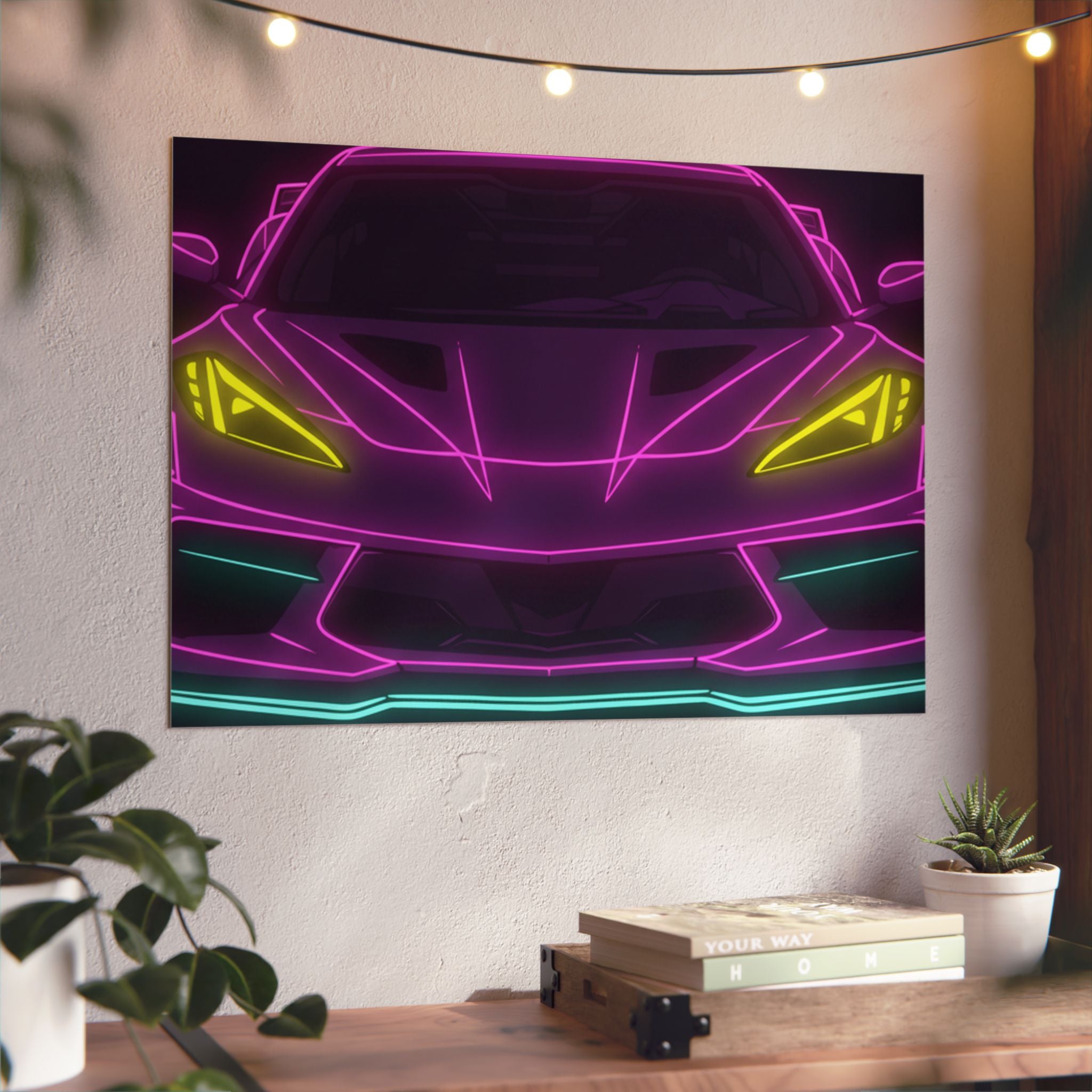 Corvette C8 (2020+) Neon Synthwave Metal Wall Sign