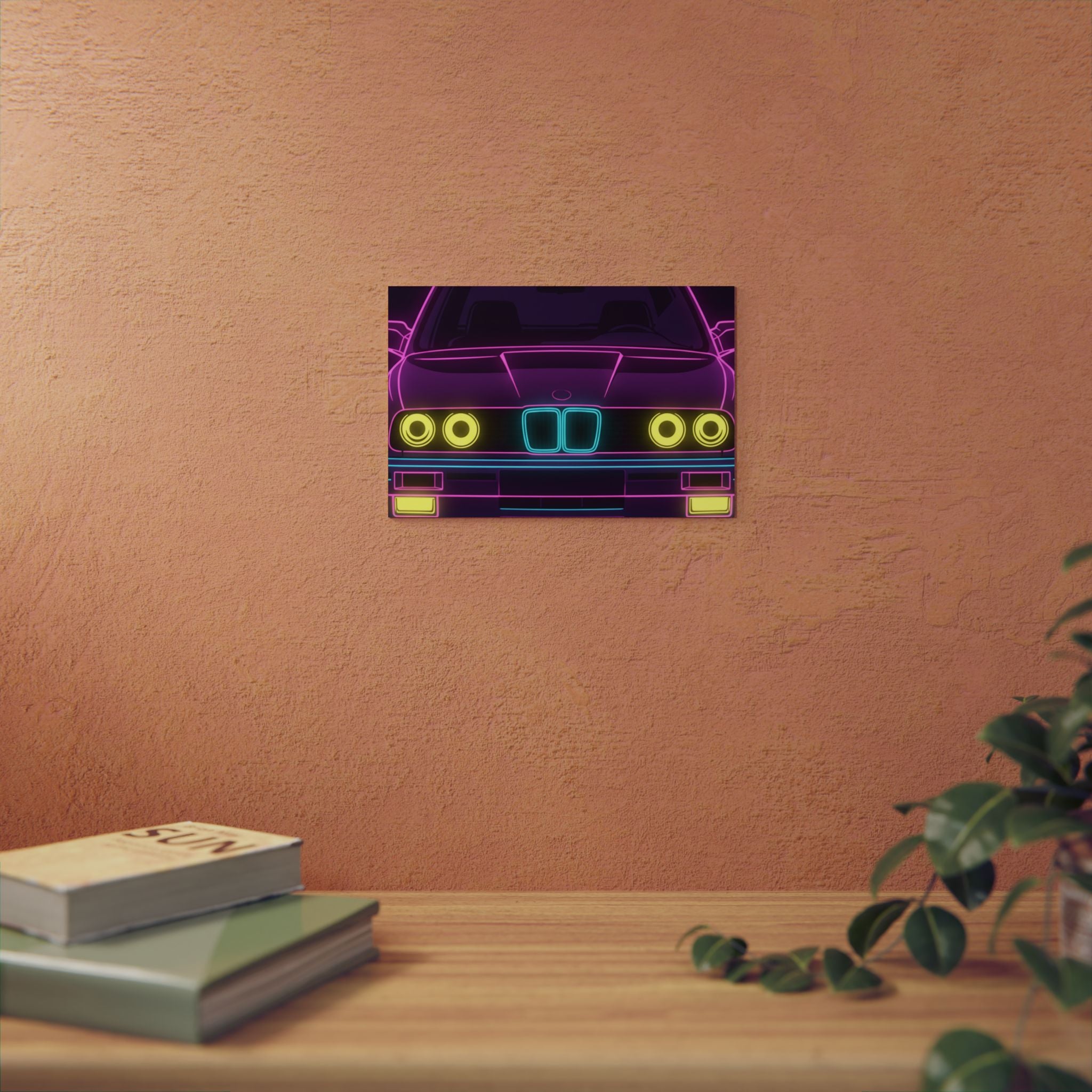 BMW E30 Neon Synthwave Metal Wall Sign