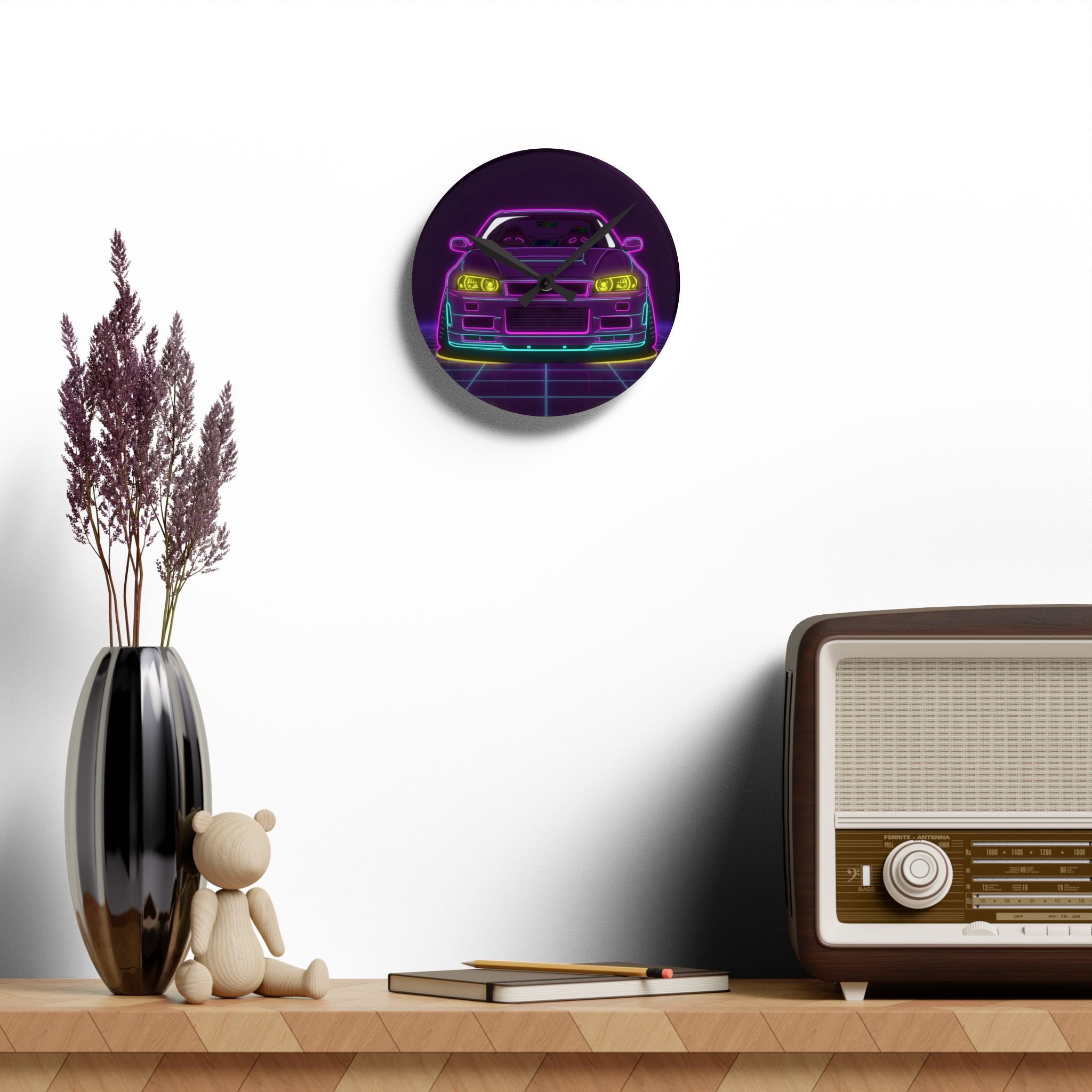 Nissan GT-R Neon Synthwave Wall Clock