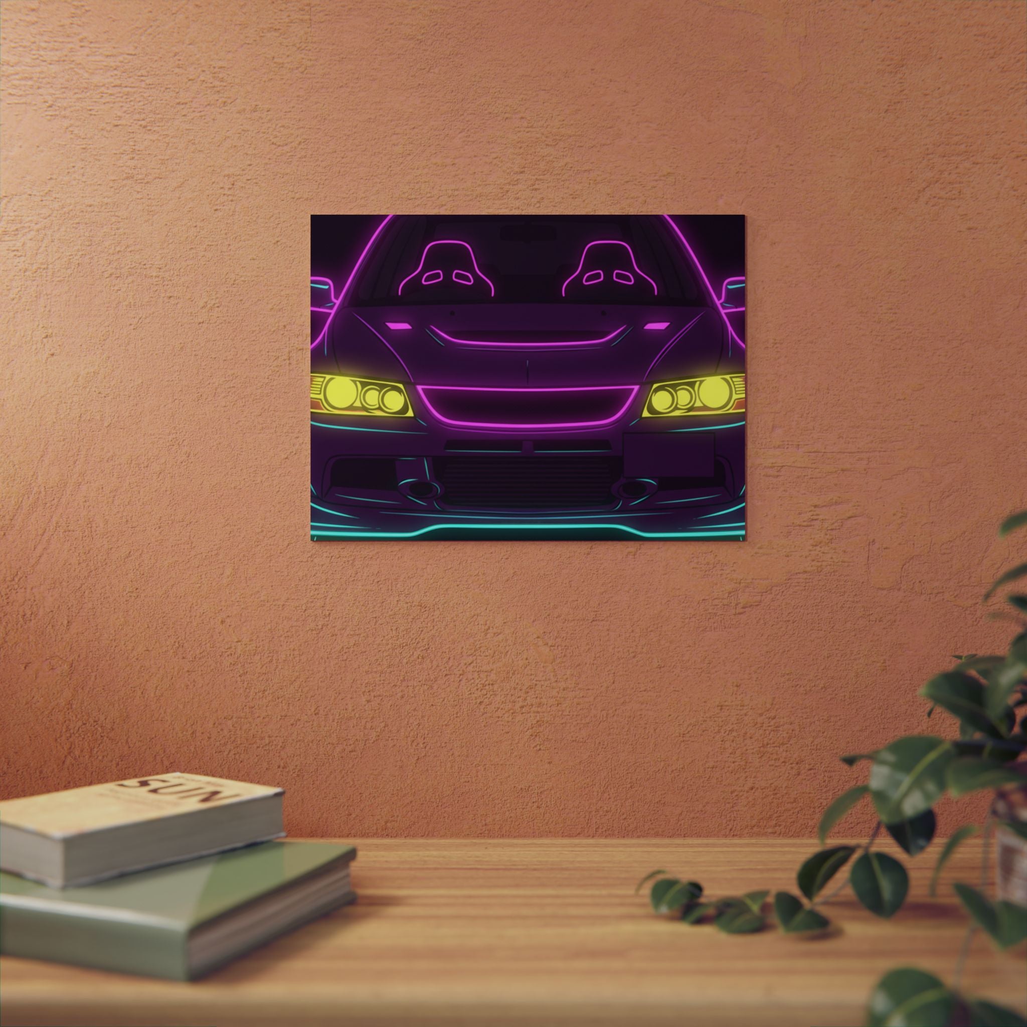 Mitsubishi Evo IX (2005-07) Neon Synthwave Metal Wall Sign