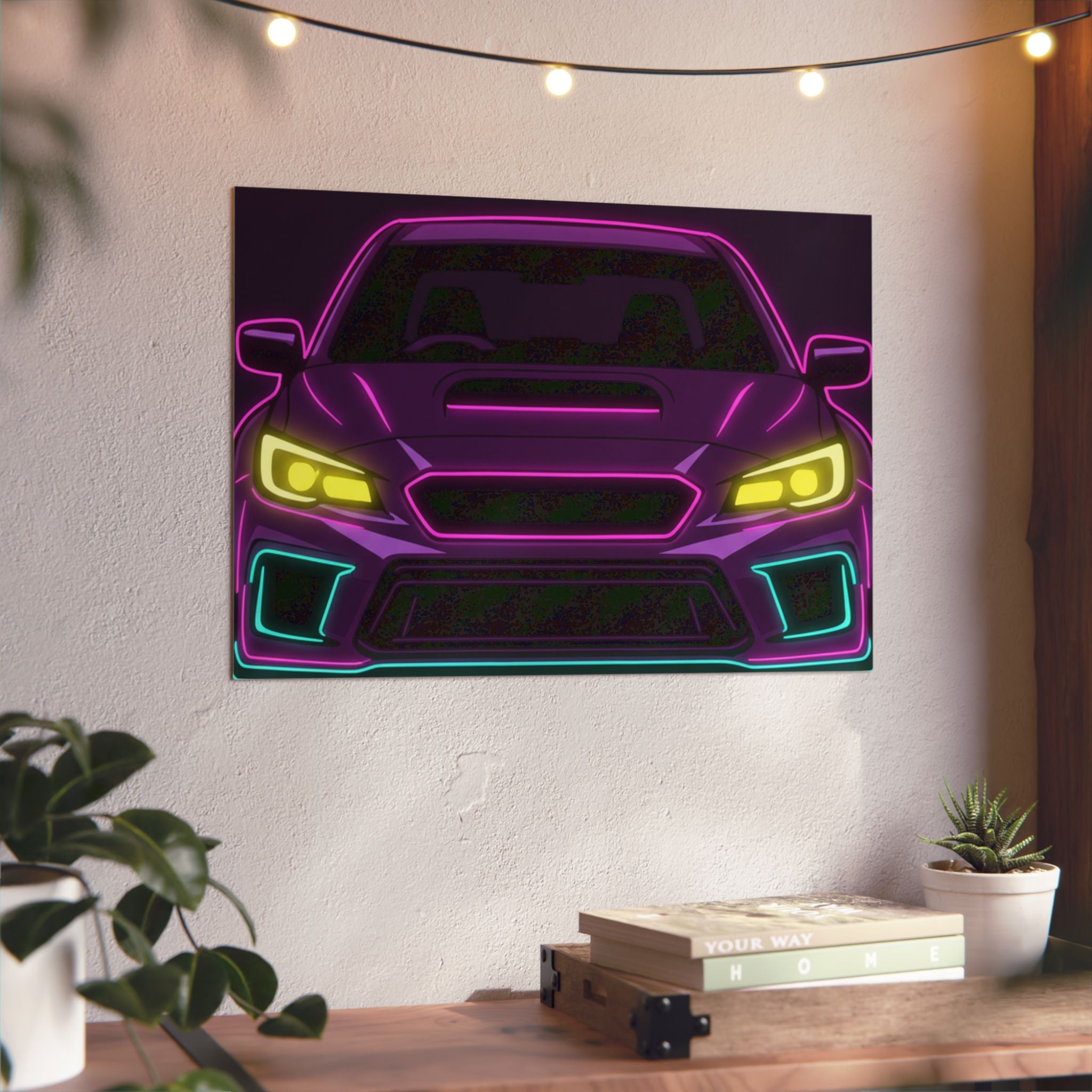 Subaru WRX STI Neon Synthwave Metal Wall Sign